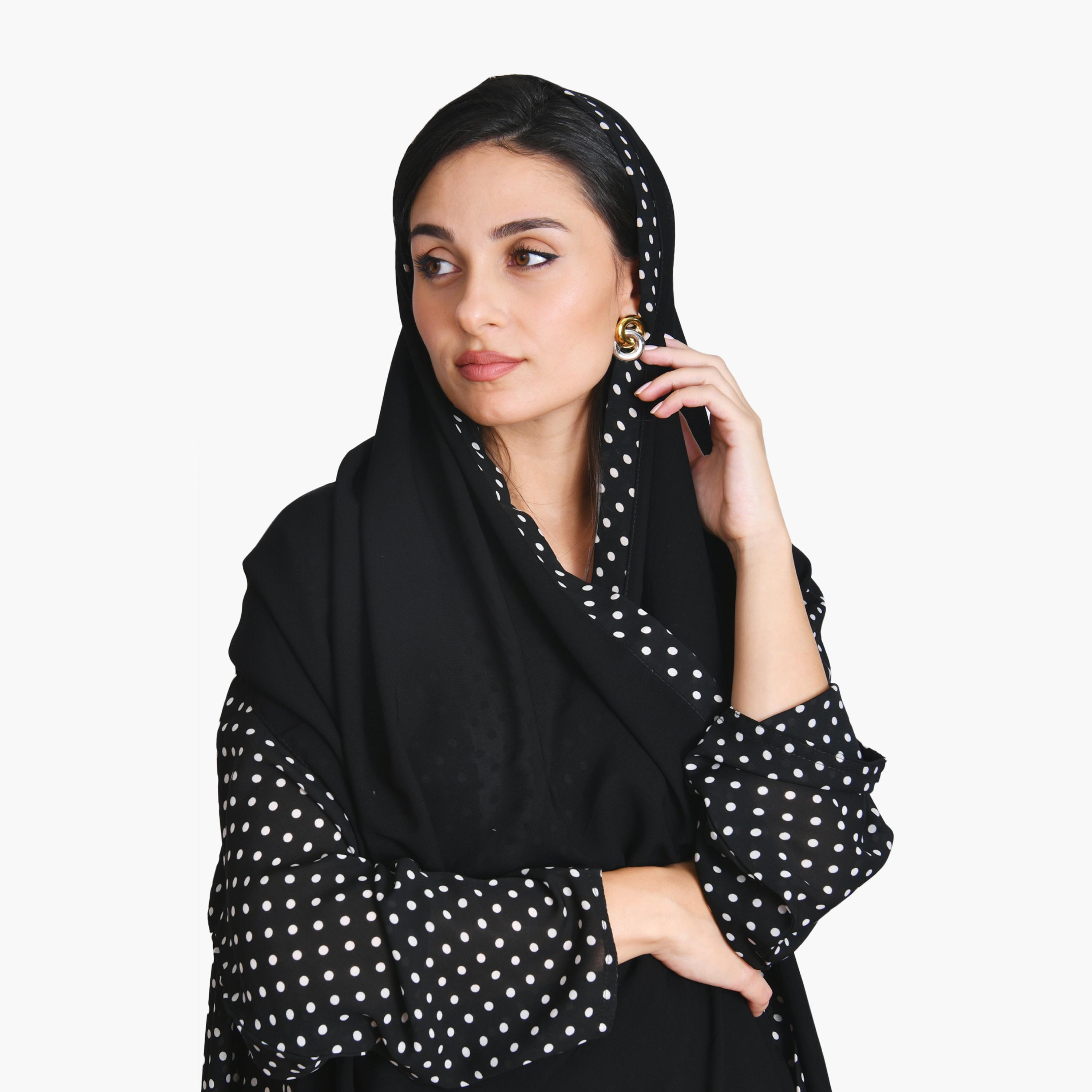 Oya Abaya Black Polka Dot Chiffon Women's Abaya with Hijab-women-arabicclothing-abayas-image-3