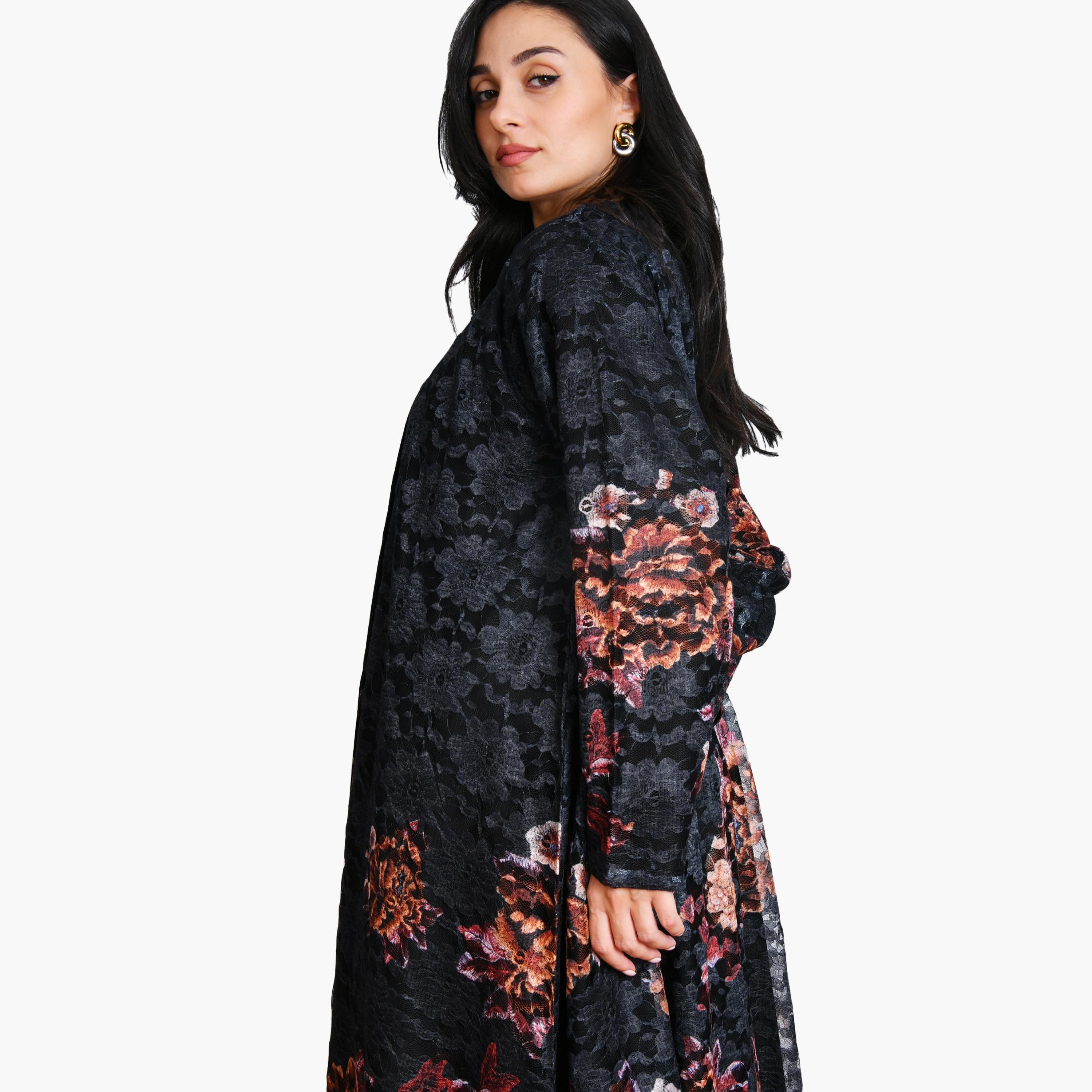 Oya Abaya Floral Lace & Print Linen Women's Evening Flowing Cut Abaya with Hijab-women-arabicclothing-abayas-image-3