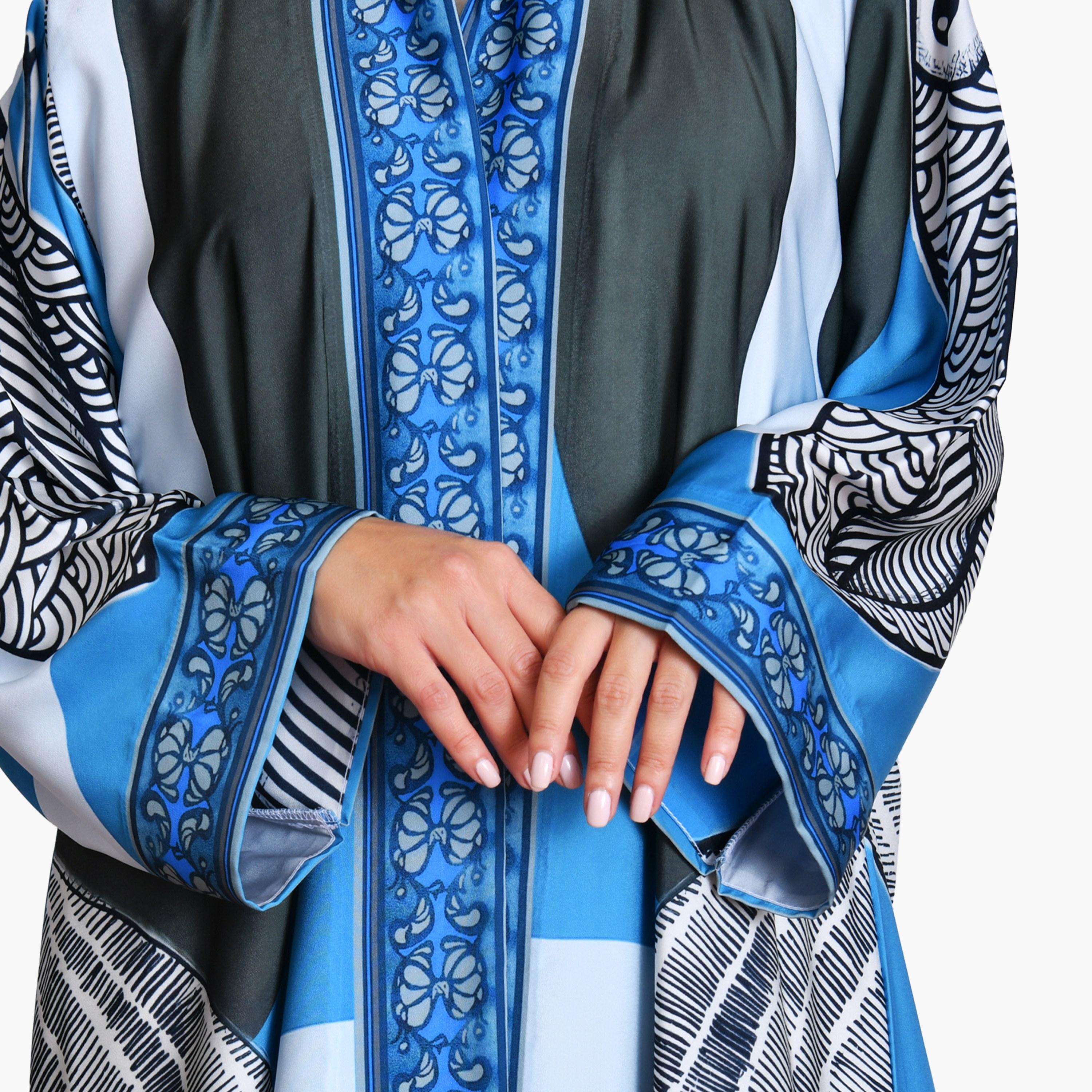 عباية سوداء بطبعة تجريدية وأكمام واسعة من الحرير للنساء مع حجاب من أويا عباية-women-arabicclothing-abayas-image-4