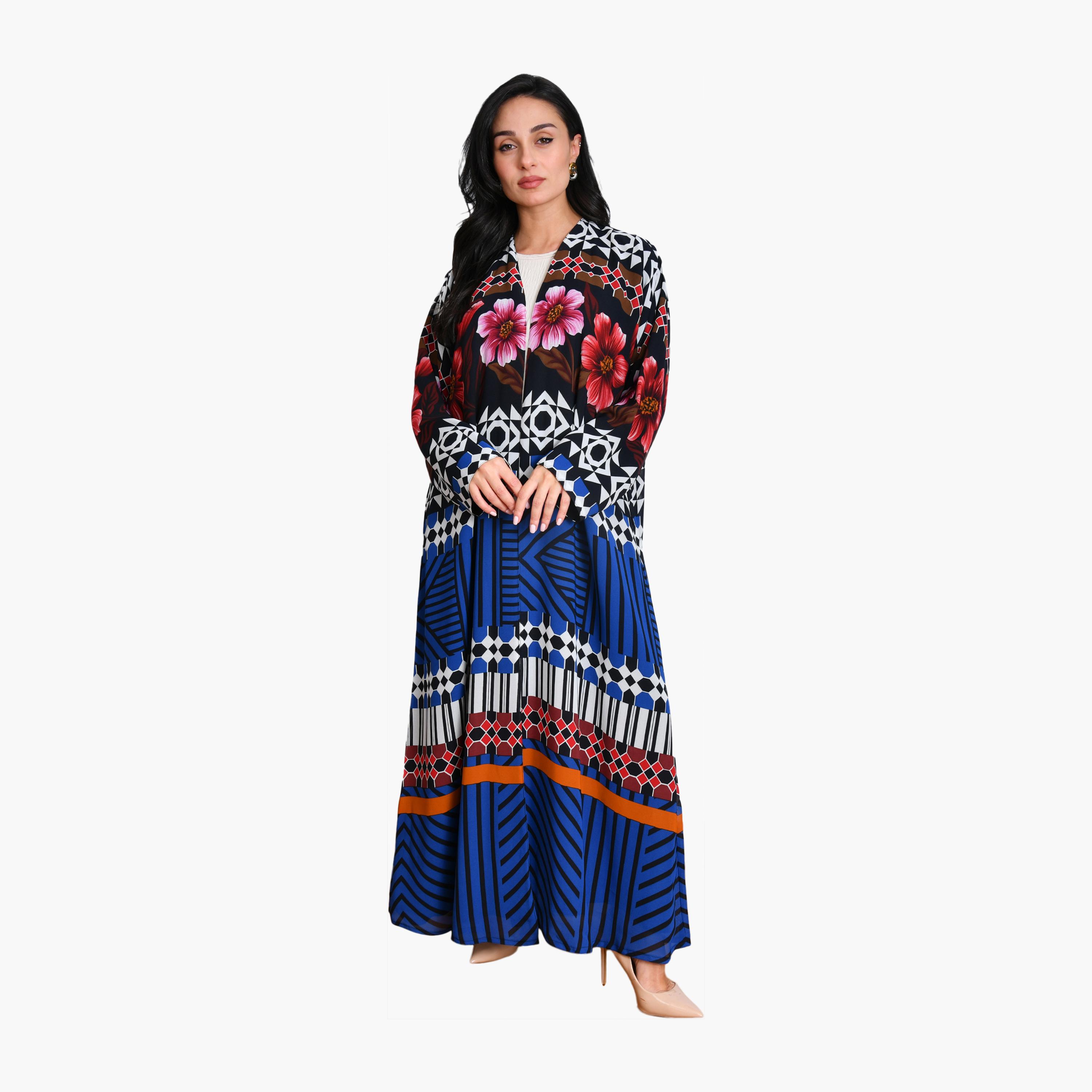 عباية نسائية من الشيفون بطبعة زهور مع حجاب من أويا عباية-women-arabicclothing-abayas-image-1