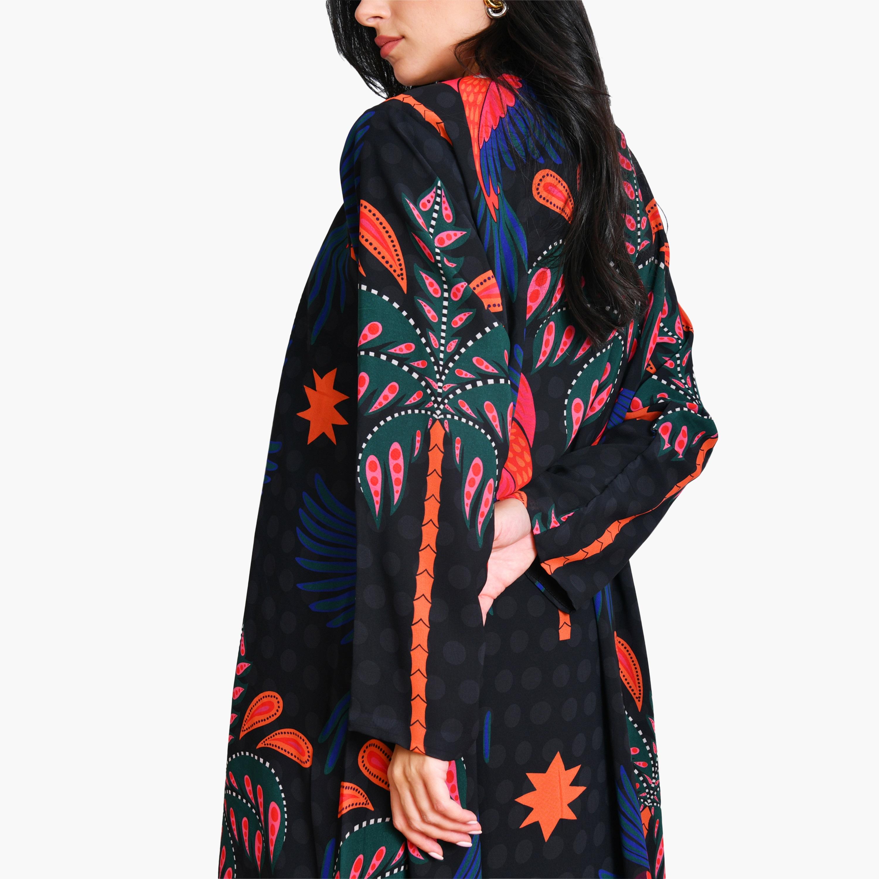 عباية متعددة الألوان بطبعة ببغاء من الحرير للنساء ربع كلوش مع حجاب من أويا عباية-women-arabicclothing-abayas-image-3