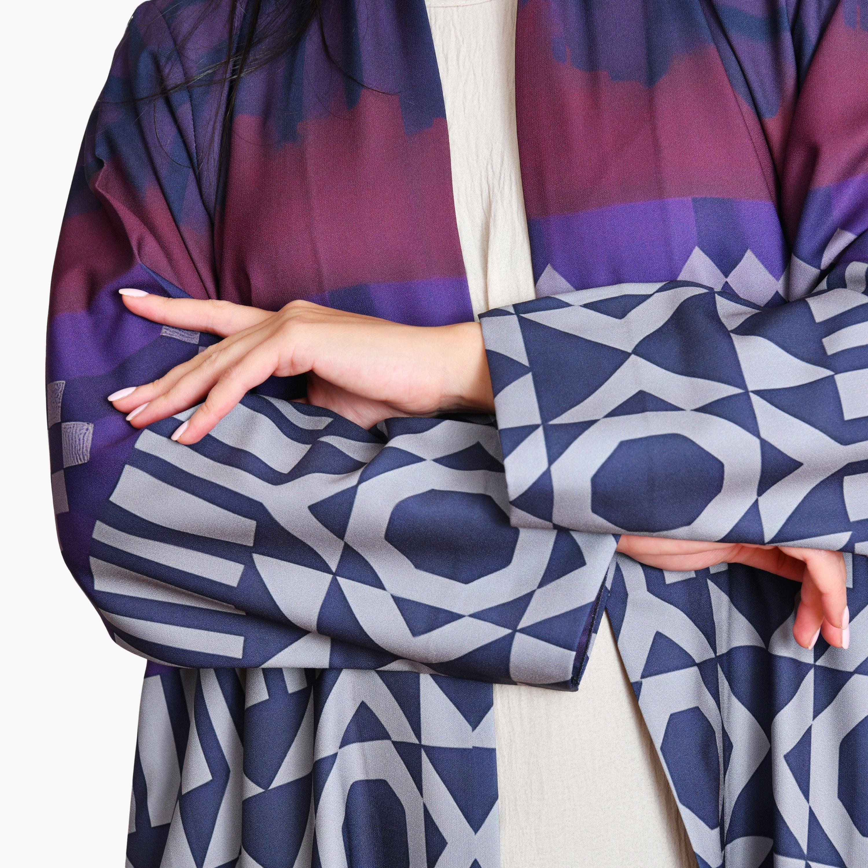 Oya Abaya Multicolour Floral & Geometric Print Chiffon Women's Quarter-Cloche Abaya with Hijab-women-arabicclothing-abayas-image-3