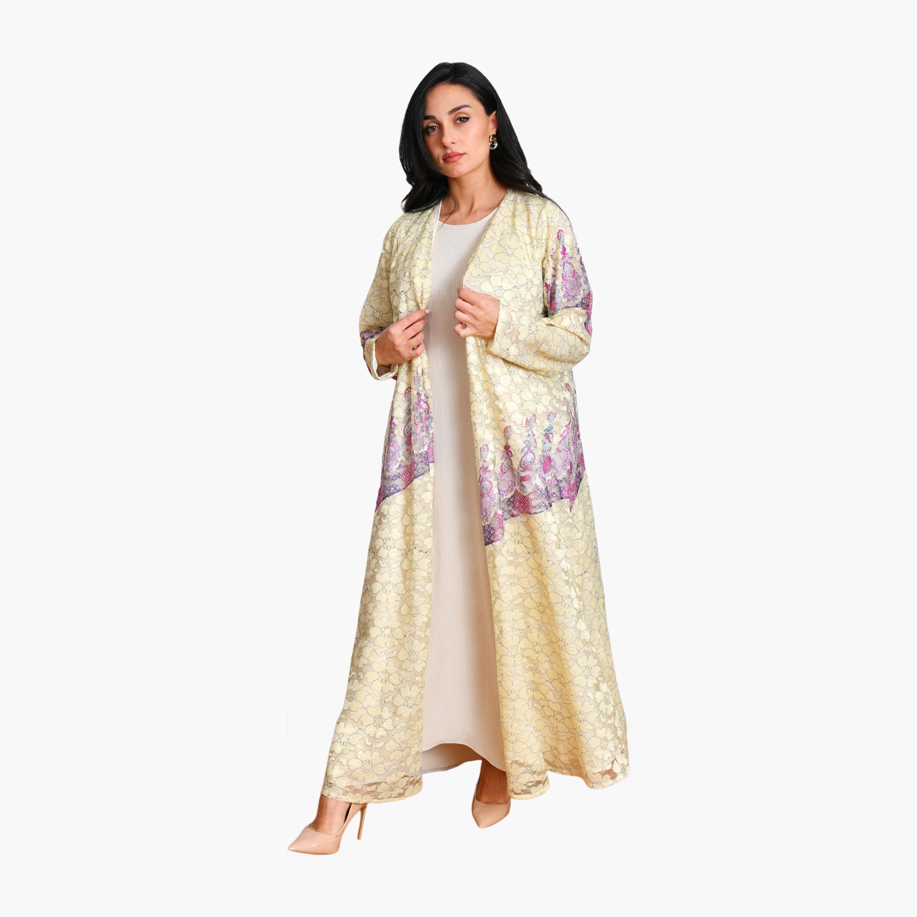 عباية نسائية سهرة مزينة بالدانتيل والكتان مع حجاب من أويا عباية-women-arabicclothing-abayas-image-1