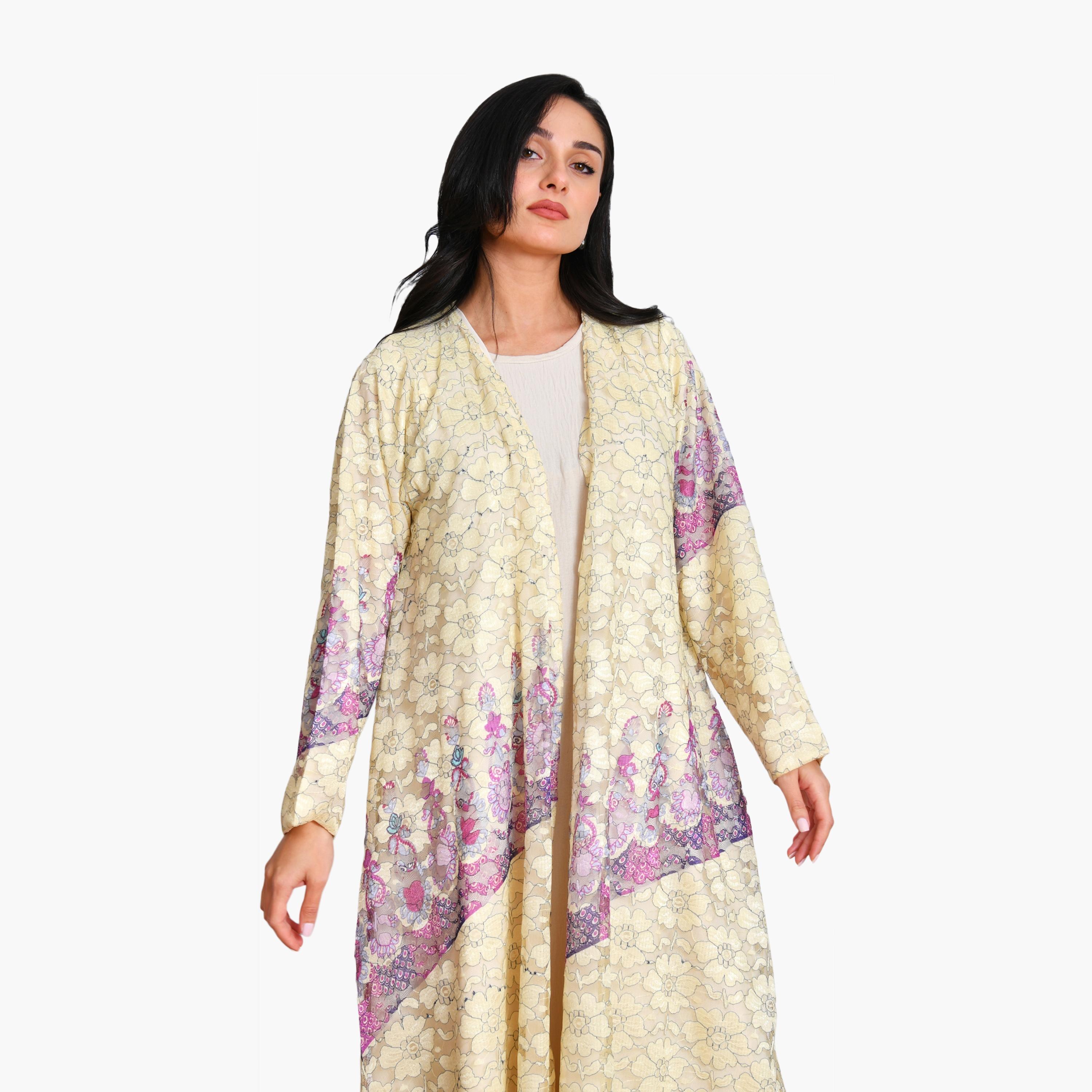 عباية نسائية سهرة مزينة بالدانتيل والكتان مع حجاب من أويا عباية-women-arabicclothing-abayas-image-3