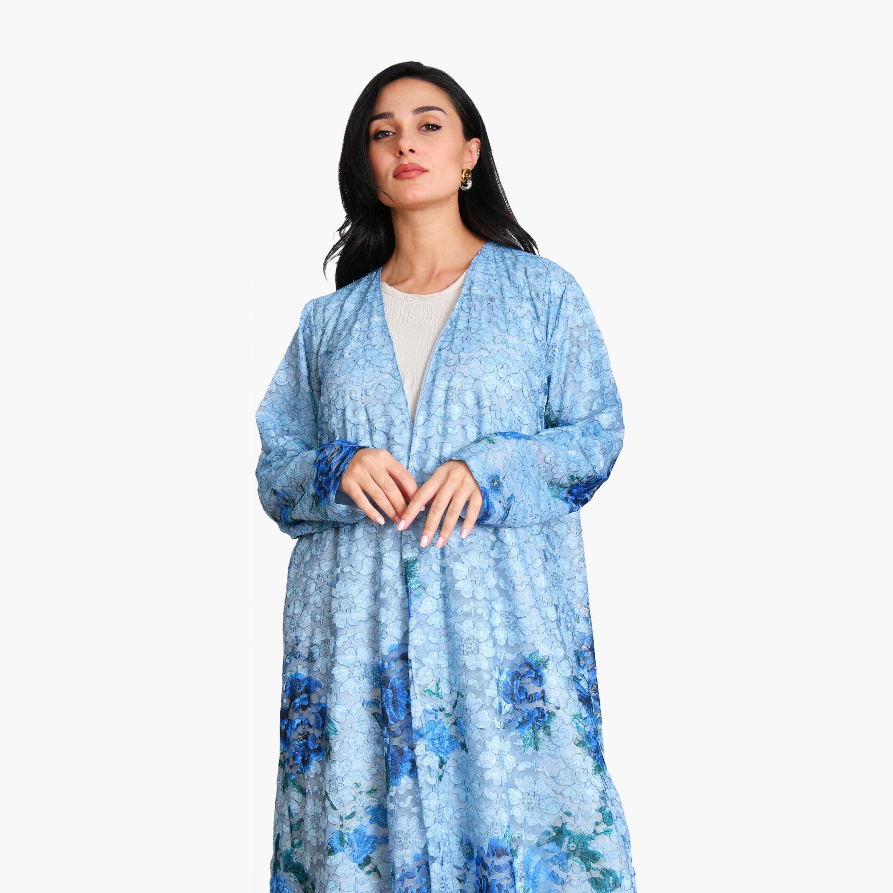 Oya Abaya Floral Lace Linen Women's Evening Flowing Cut Abaya with Hijab-women-arabicclothing-abayas-image-2