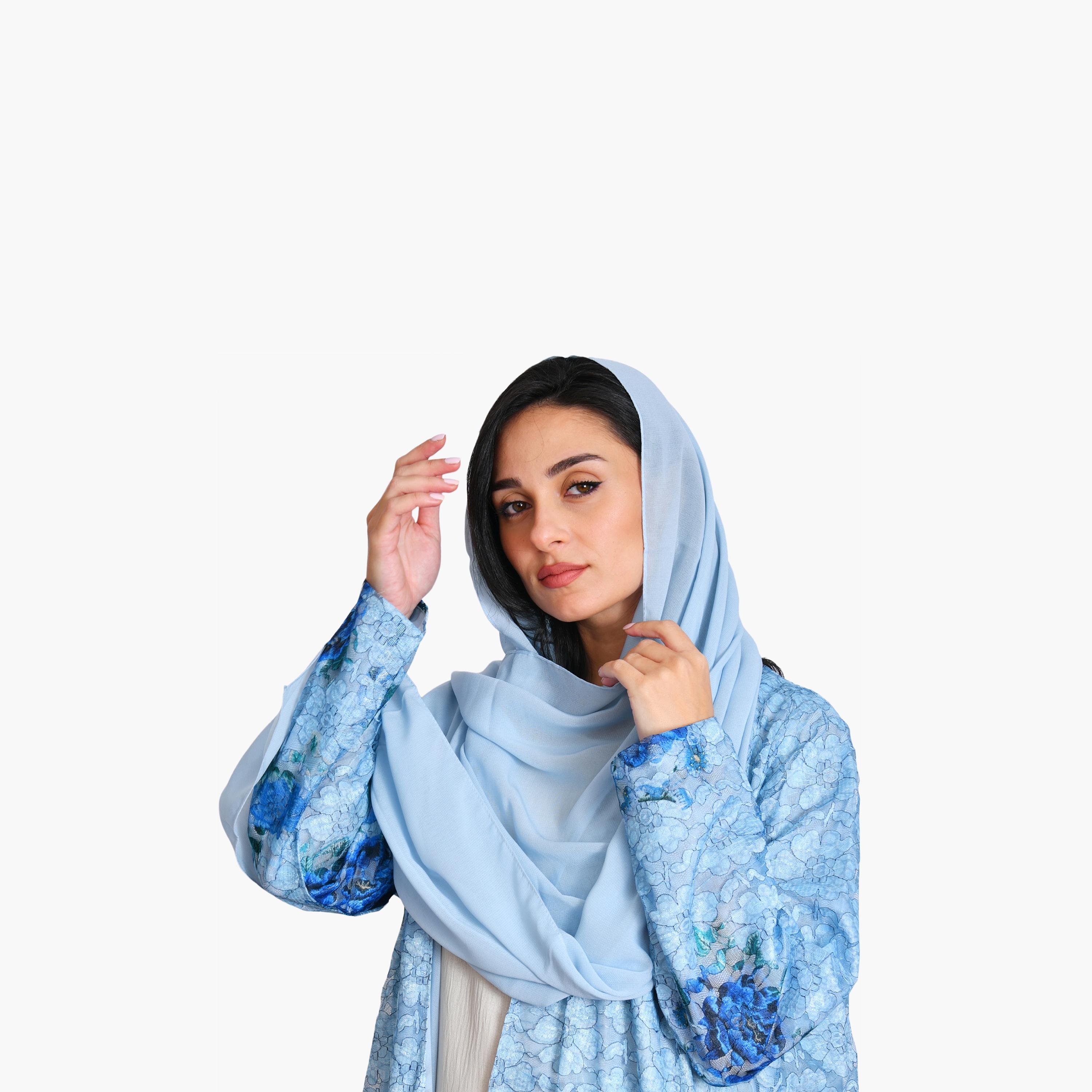 Oya Abaya Floral Lace Linen Women's Evening Flowing Cut Abaya with Hijab-women-arabicclothing-abayas-image-3