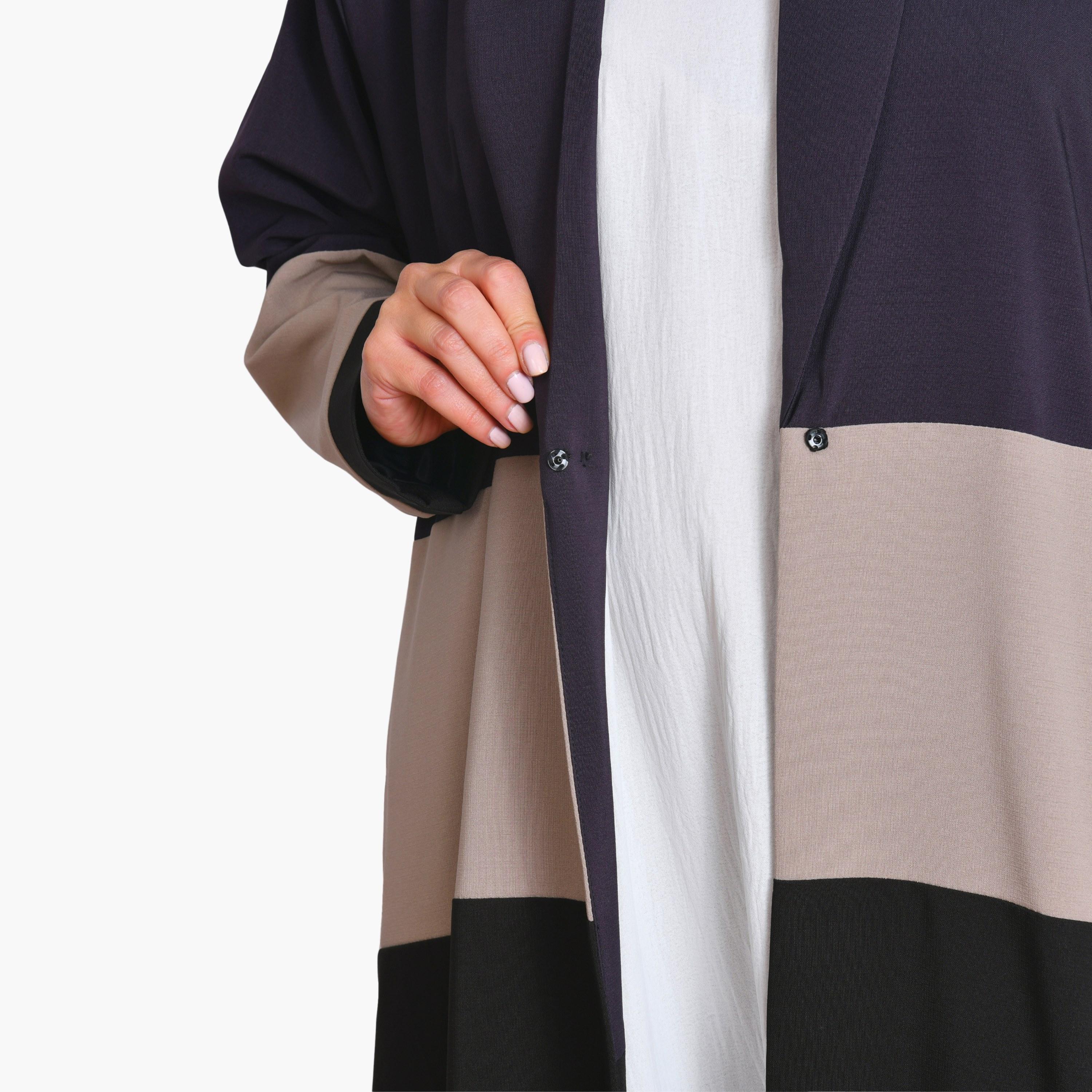 Oya Abaya Multicolour Colour-Blocked Lapel Collar Linen Women's Formal Coat Style Abaya-women-arabicclothing-abayas-image-4