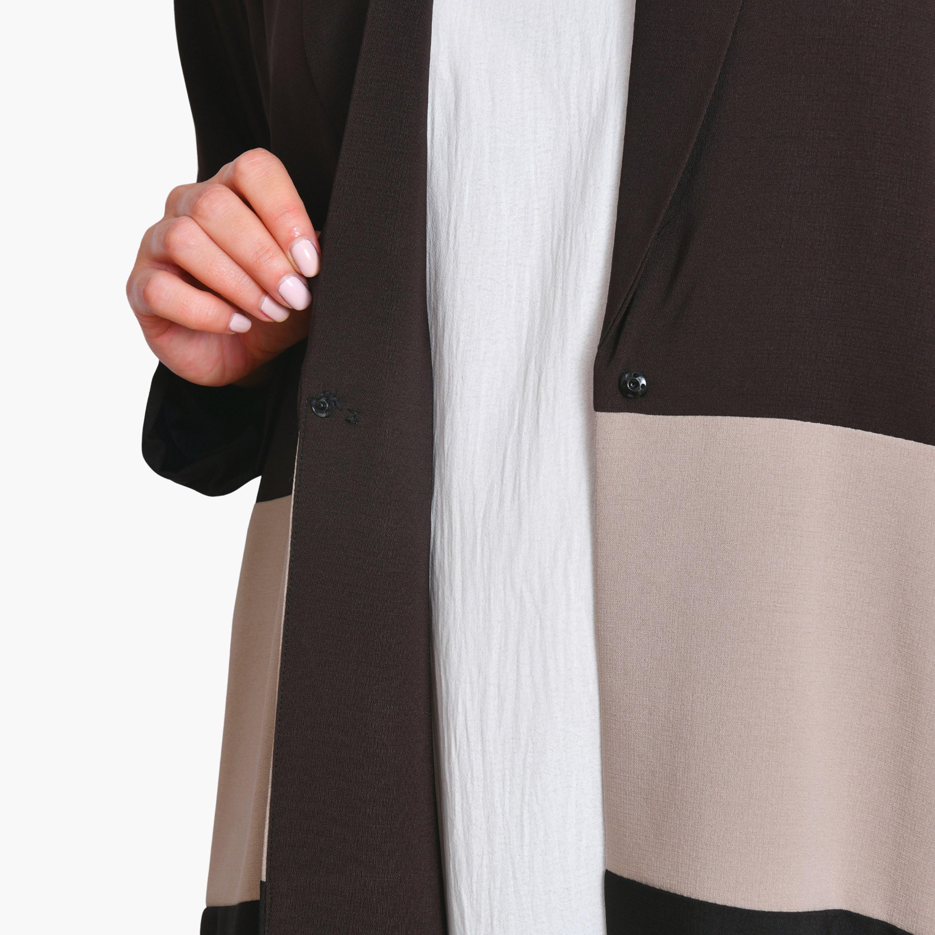 Oya Abaya Multicolour Colour-Blocked Lapel Collar Linen Women's Formal Coat Style Abaya-women-arabicclothing-abayas-image-4