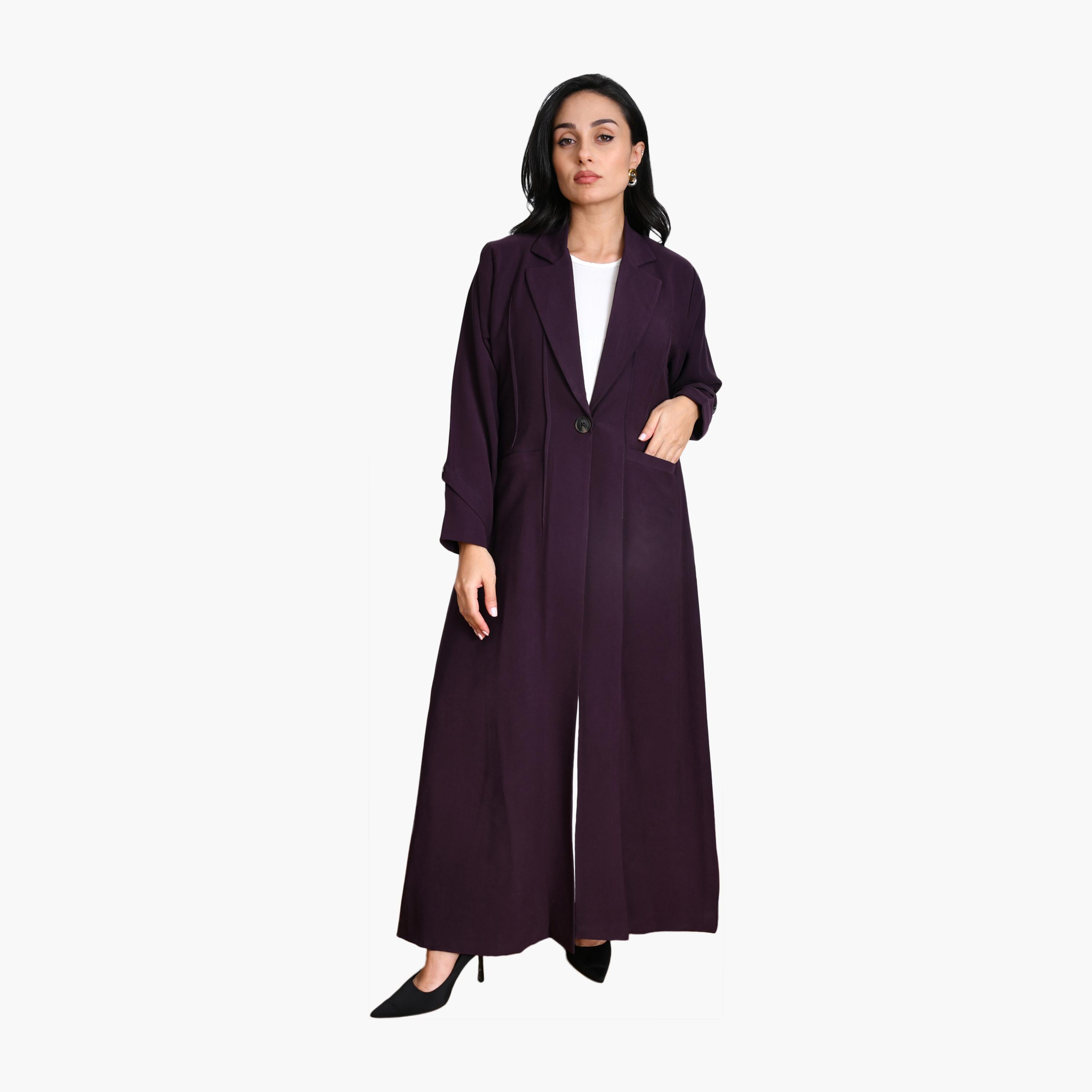 Oya Abaya Purple Lapel Collar Linen Women's Formal Coat Style Abaya-women-arabicclothing-abayas-image-1