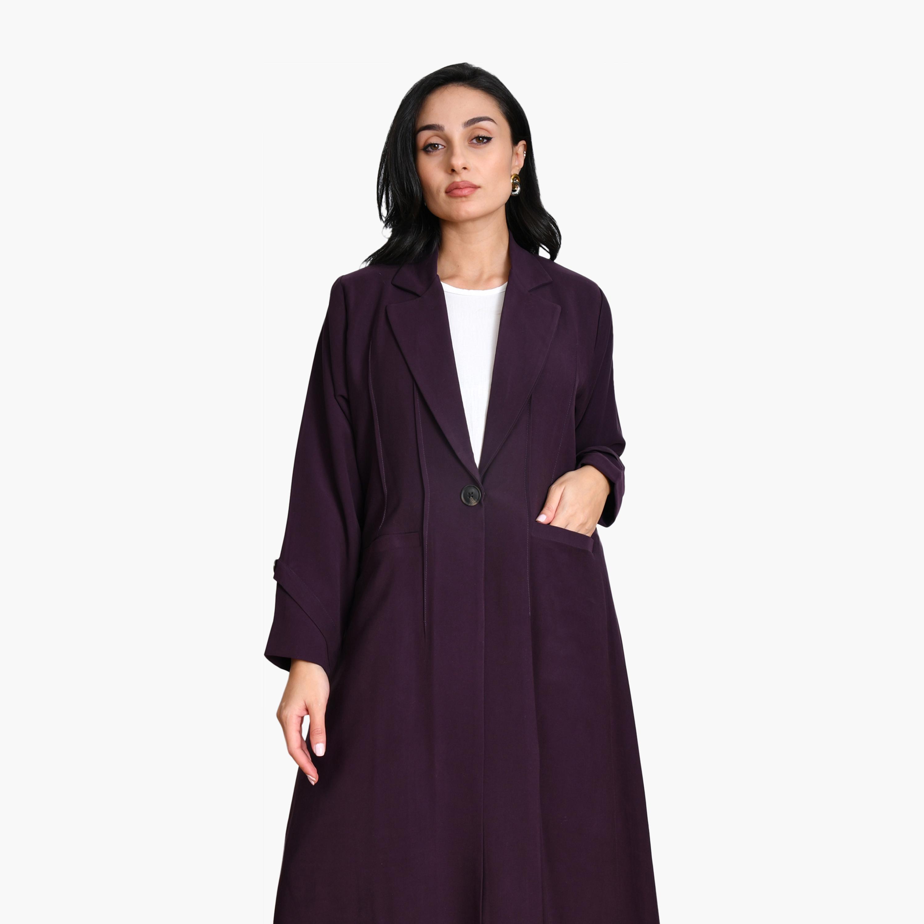 Oya Abaya Purple Lapel Collar Linen Women's Formal Coat Style Abaya-women-arabicclothing-abayas-image-2
