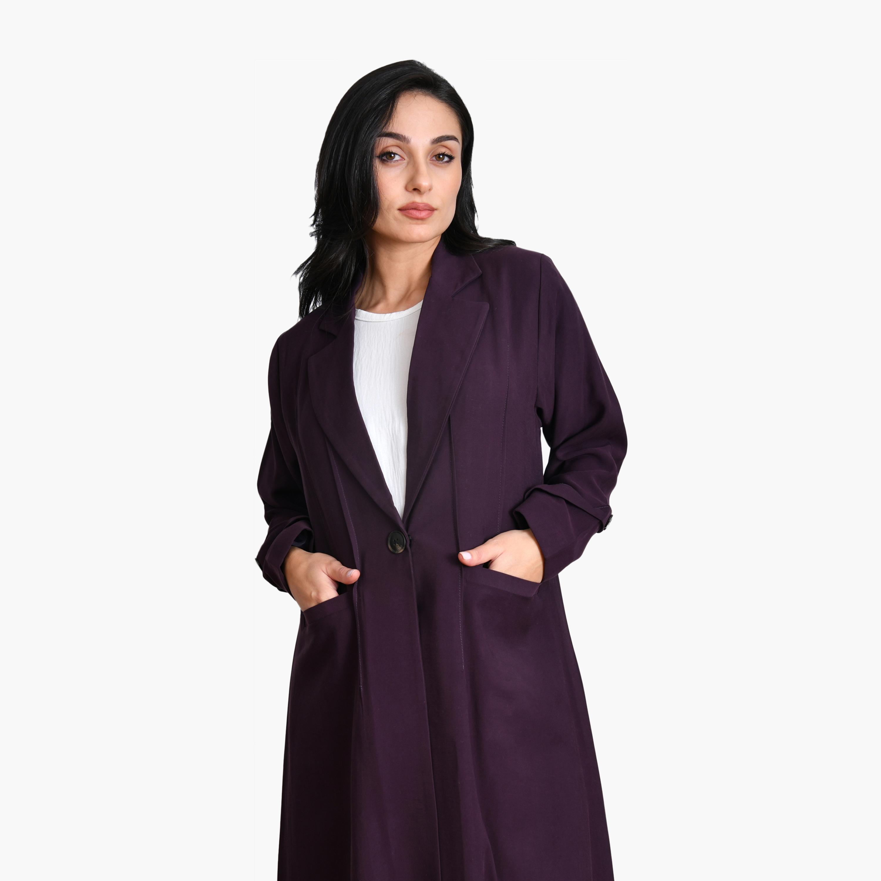Oya Abaya Purple Lapel Collar Linen Women's Formal Coat Style Abaya-women-arabicclothing-abayas-image-3