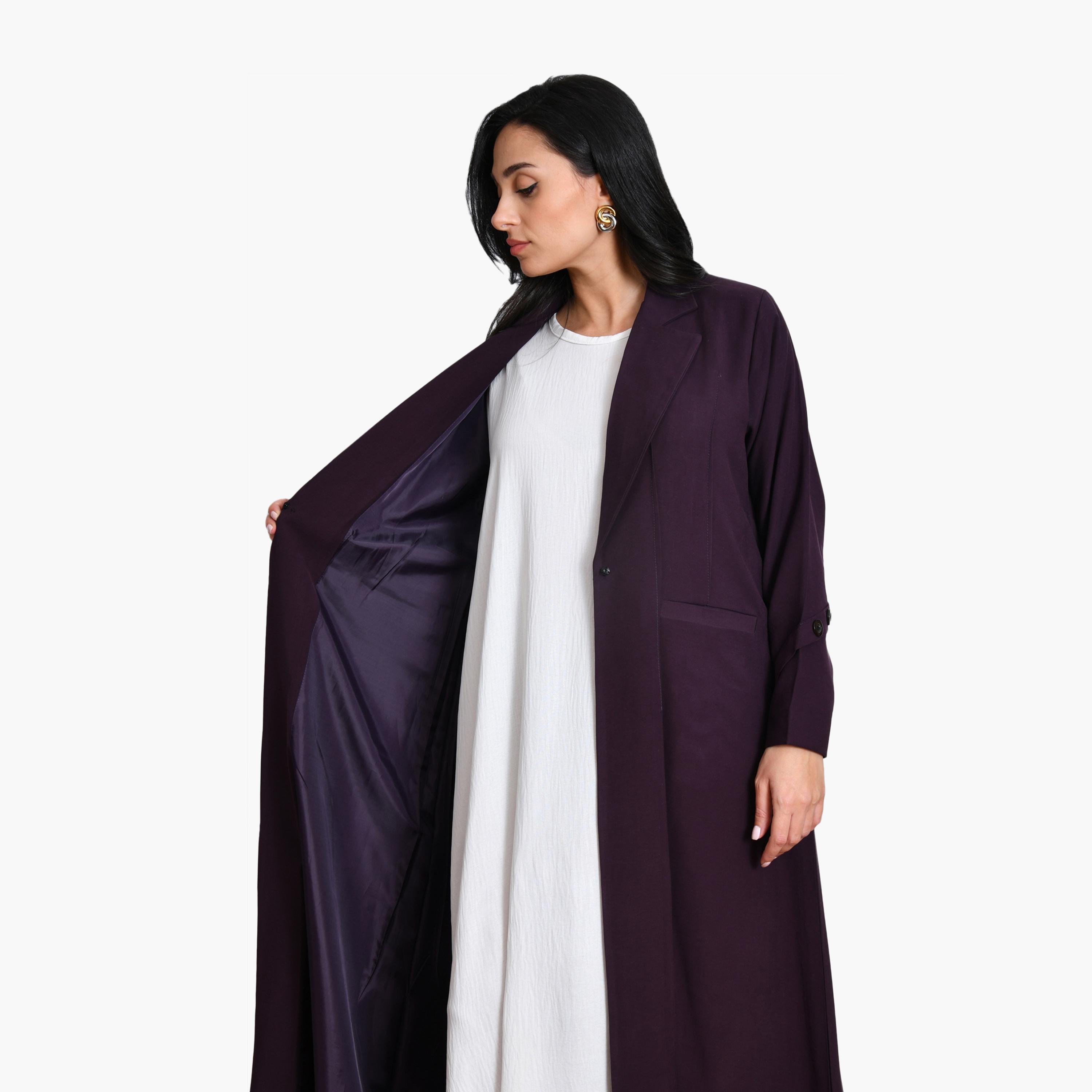 Oya Abaya Purple Lapel Collar Linen Women's Formal Coat Style Abaya-women-arabicclothing-abayas-image-4