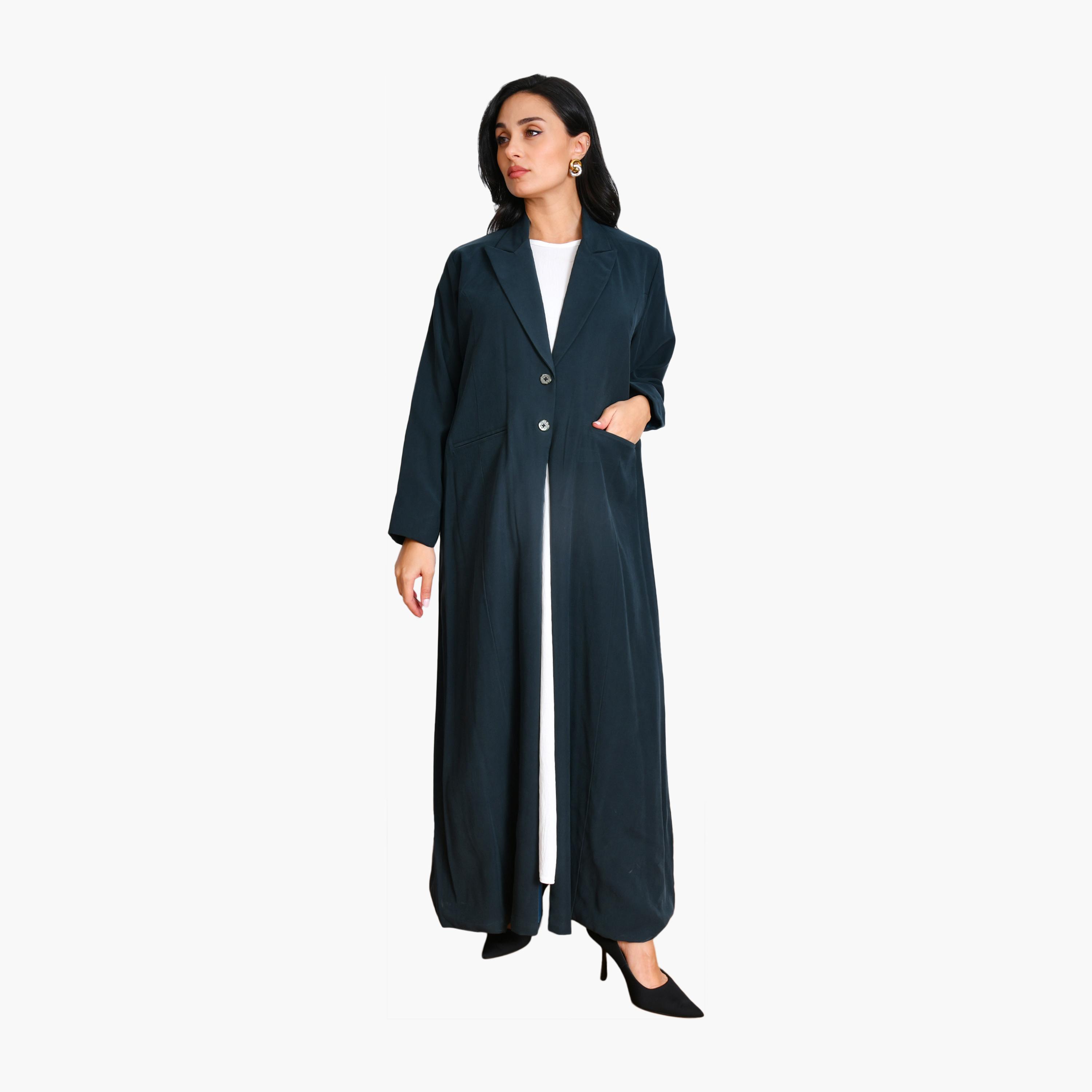 عباية نسائية رسمية من الكتان بياقة صدر السترة مع حجاب من أويا عباية-women-arabicclothing-abayas-image-1