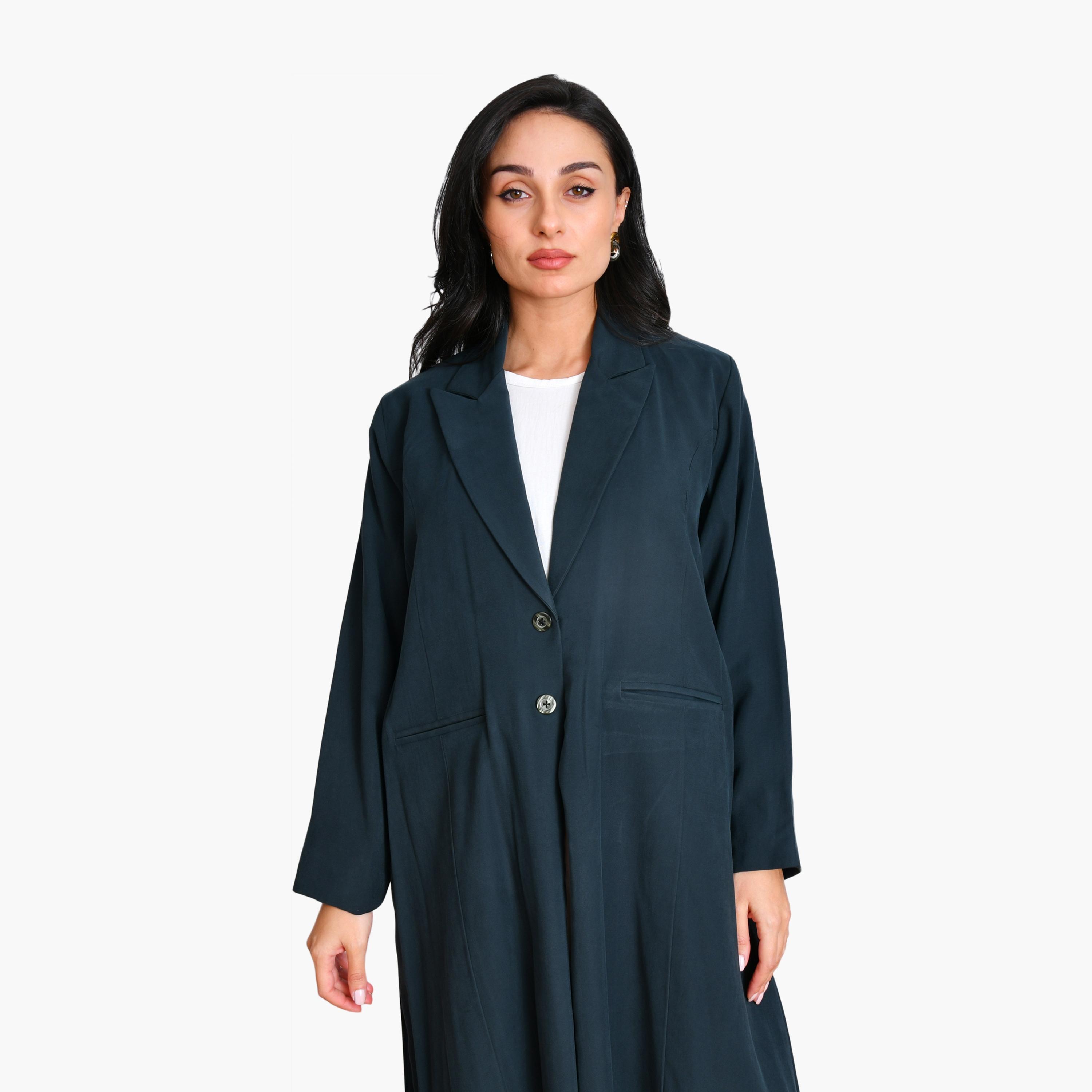 عباية نسائية رسمية من الكتان بياقة صدر السترة مع حجاب من أويا عباية-women-arabicclothing-abayas-image-2