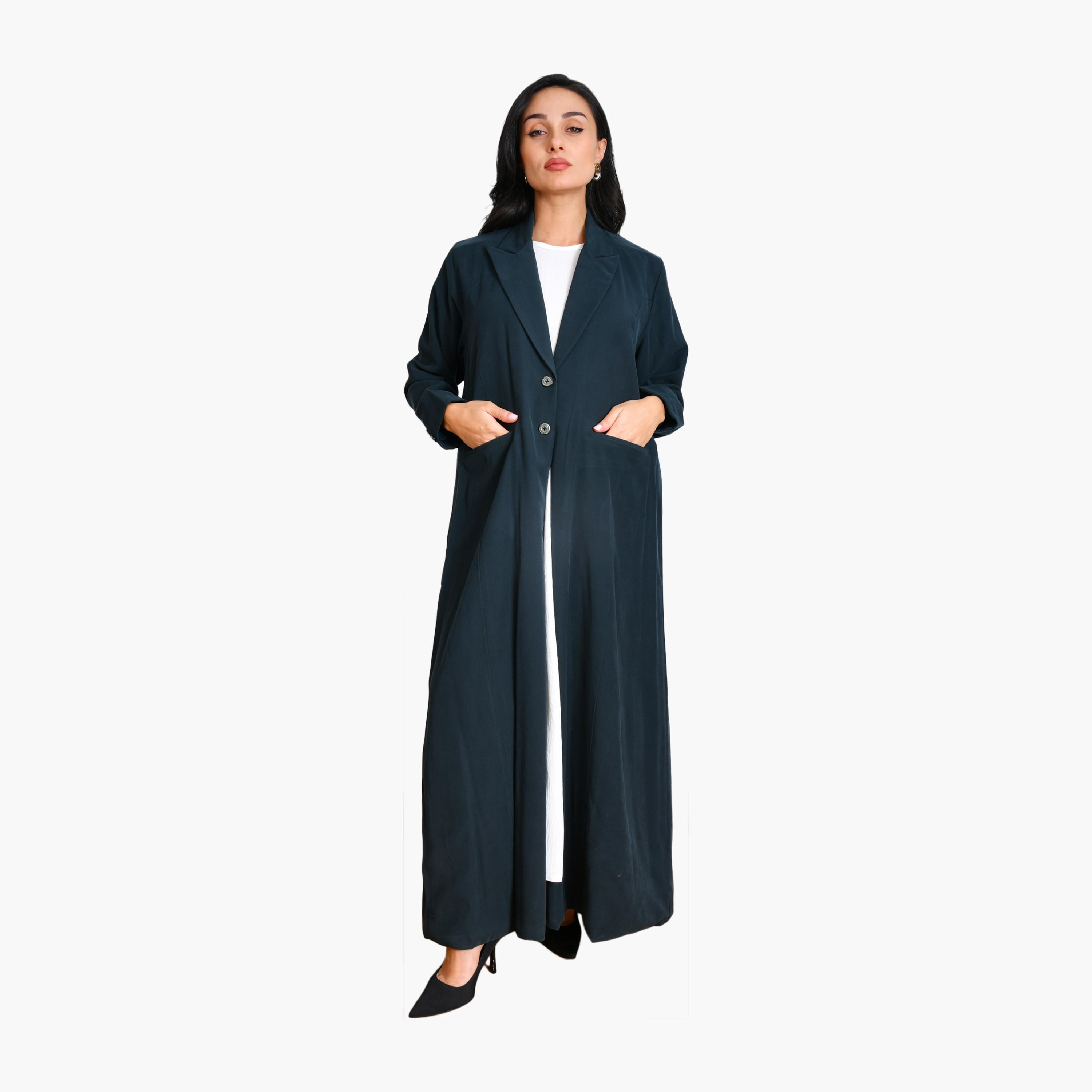 عباية نسائية رسمية من الكتان بياقة صدر السترة مع حجاب من أويا عباية-women-arabicclothing-abayas-image-4