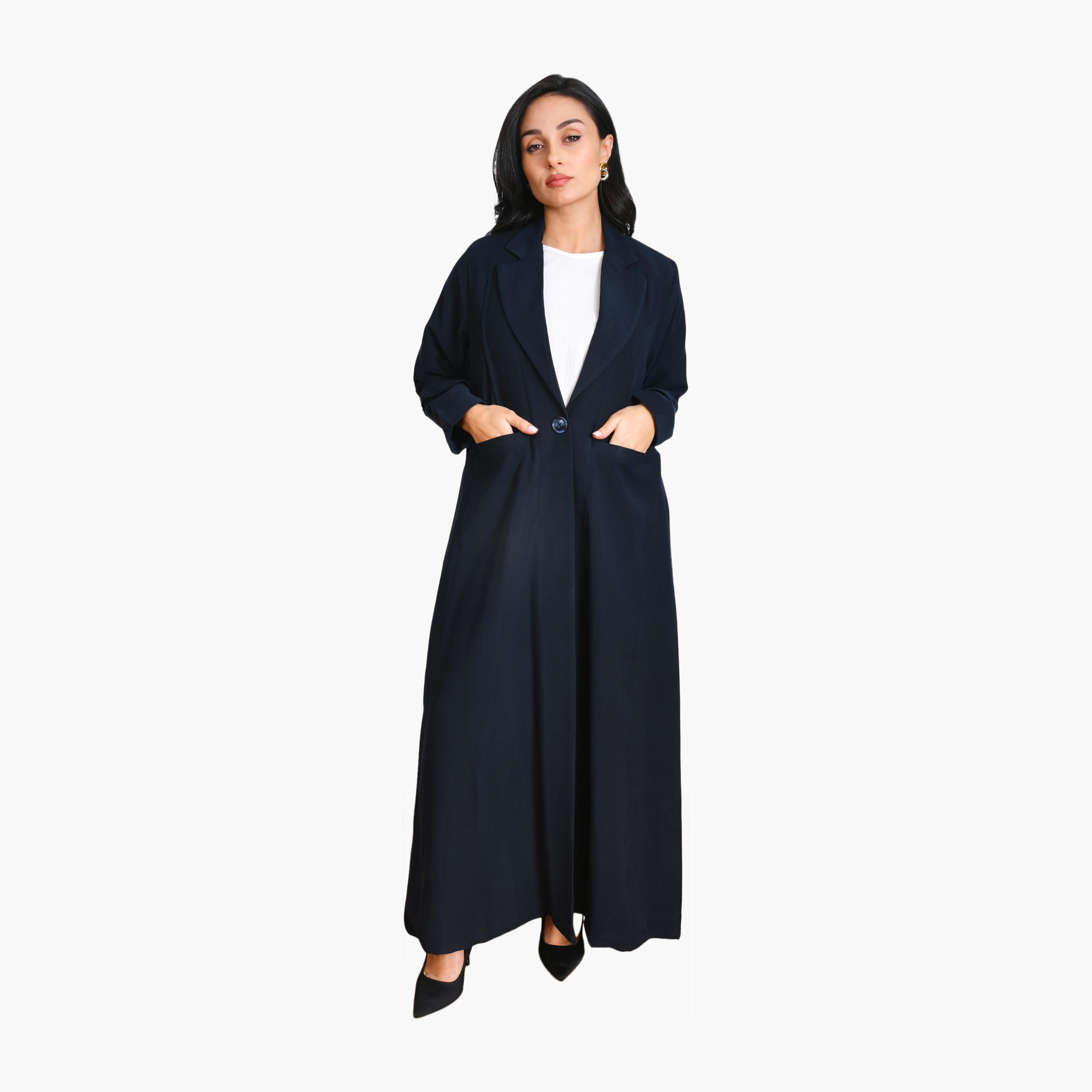 Oya Abaya Lapel Collar Linen Women's Formal Coat Style Abaya-women-arabicclothing-abayas-image-1
