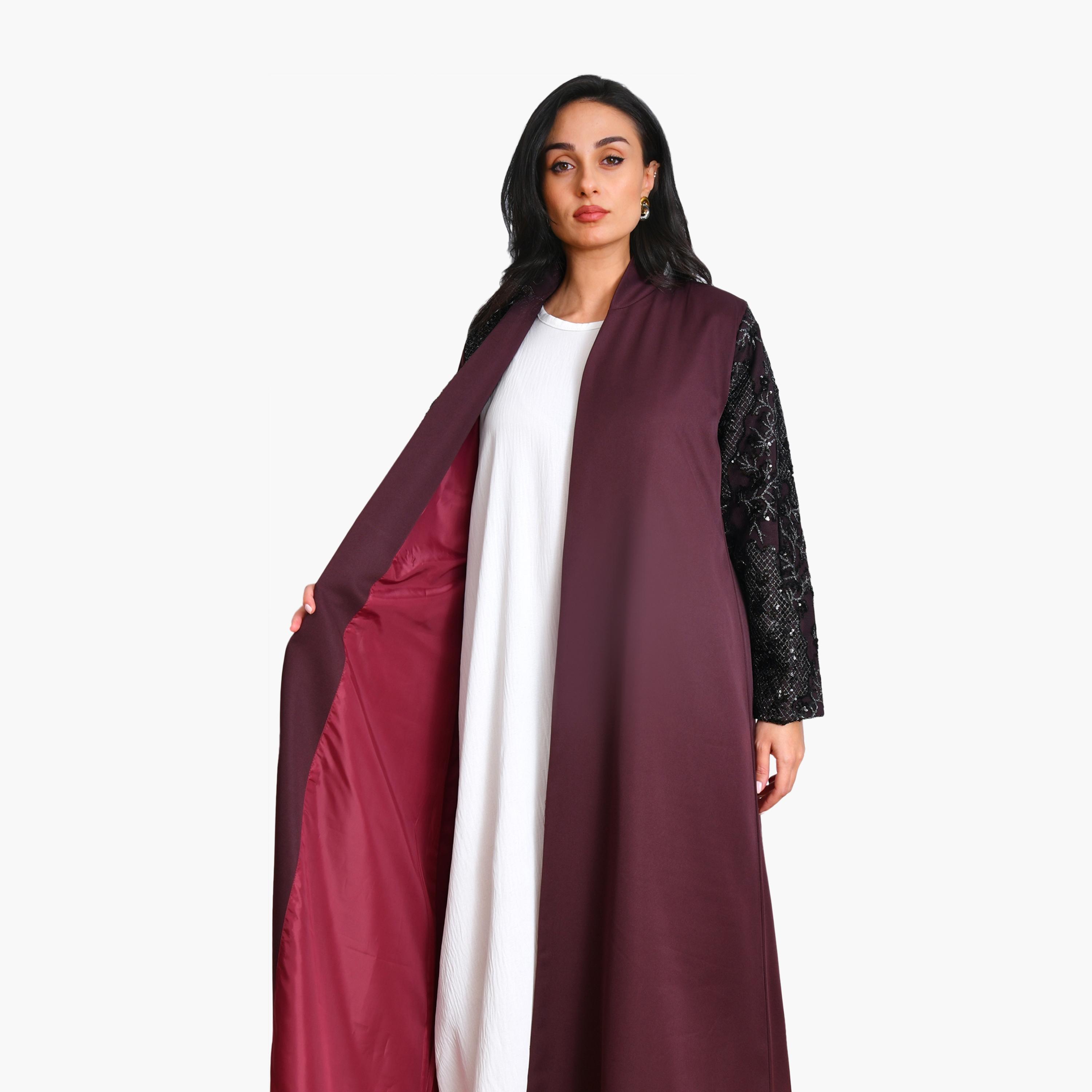 عباية من الدانتيل والكتان المزين بالترتر من أويا عباية-women-arabicclothing-abayas-image-2