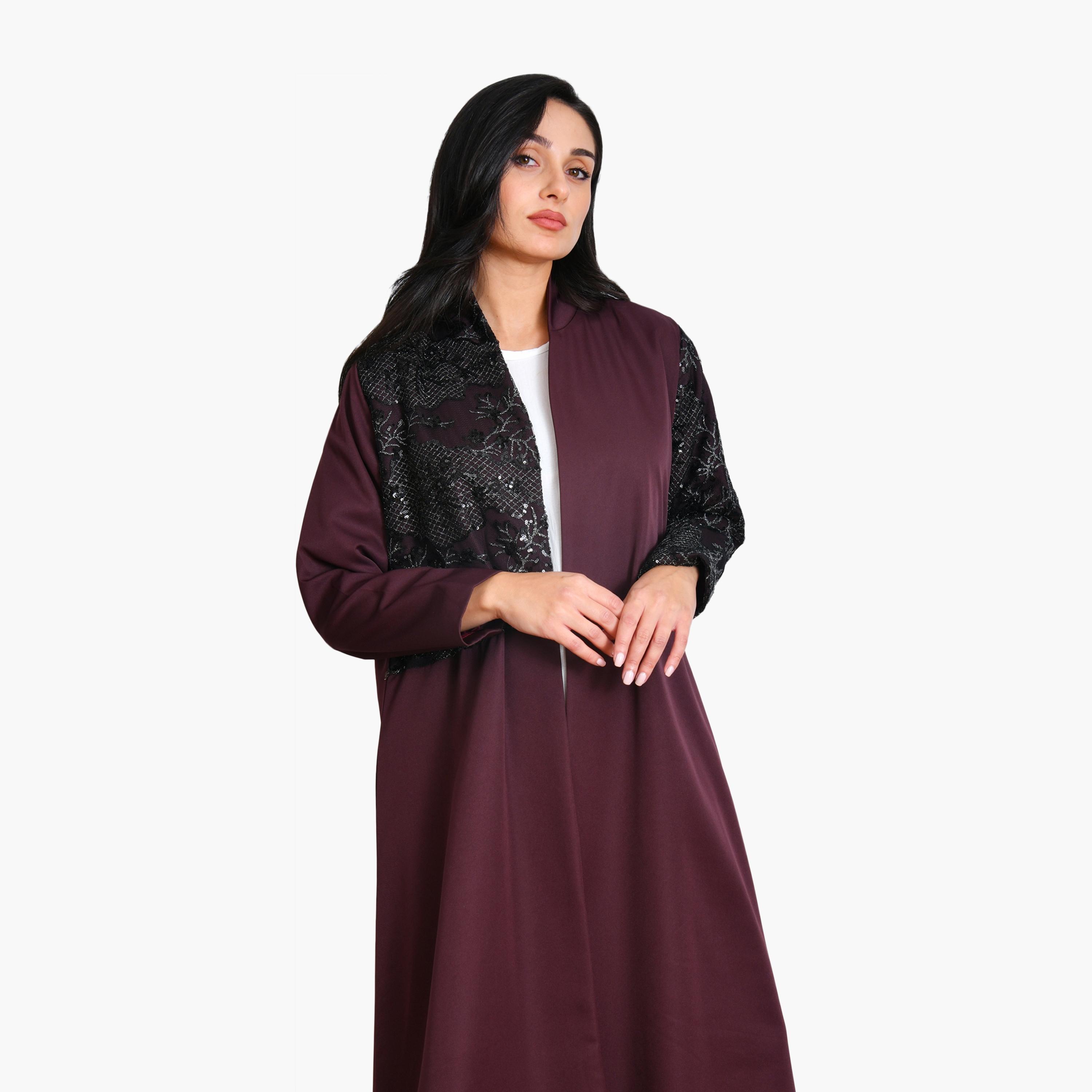 عباية من الدانتيل والكتان المزين بالترتر من أويا عباية-women-arabicclothing-abayas-image-3
