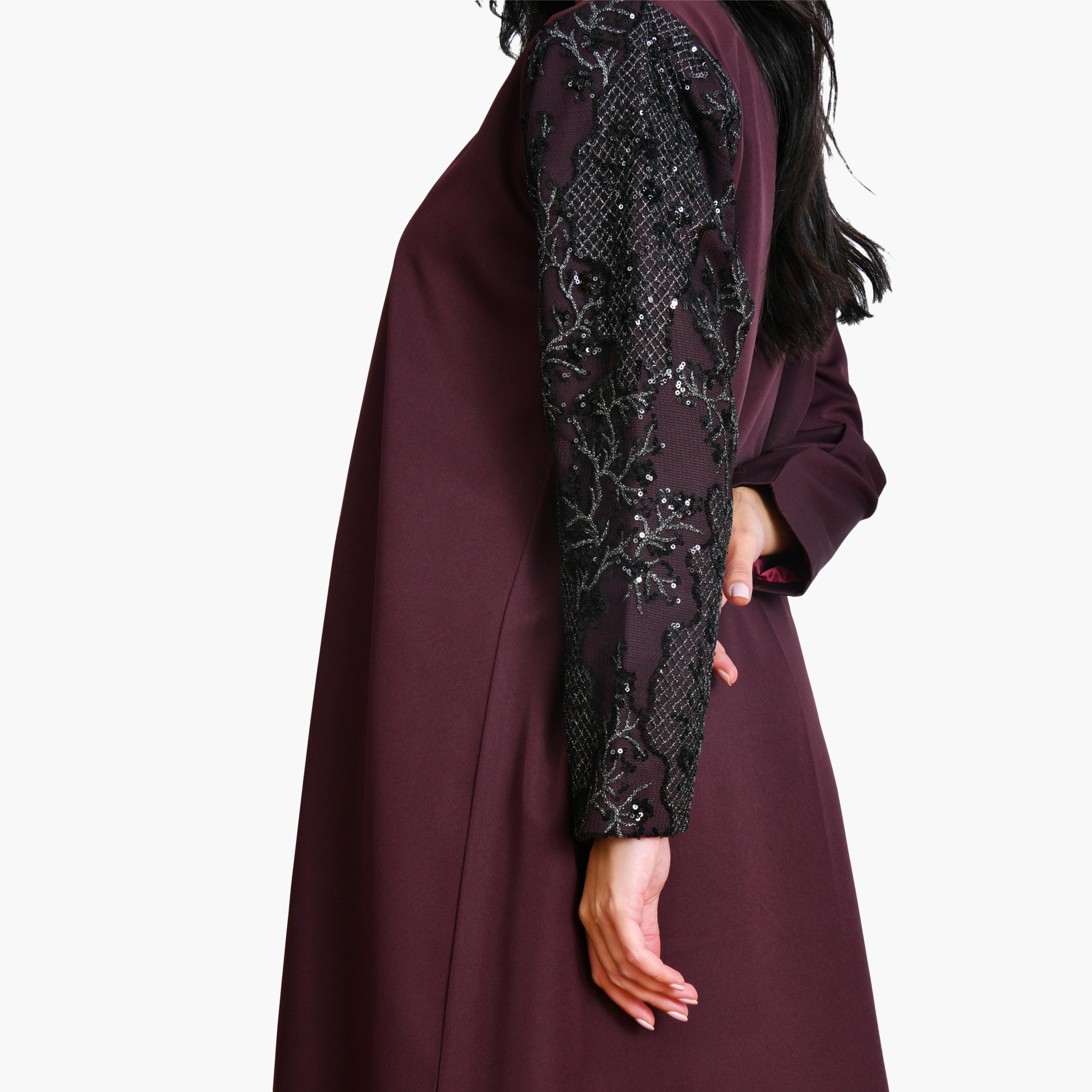 عباية من الدانتيل والكتان المزين بالترتر من أويا عباية-women-arabicclothing-abayas-image-4