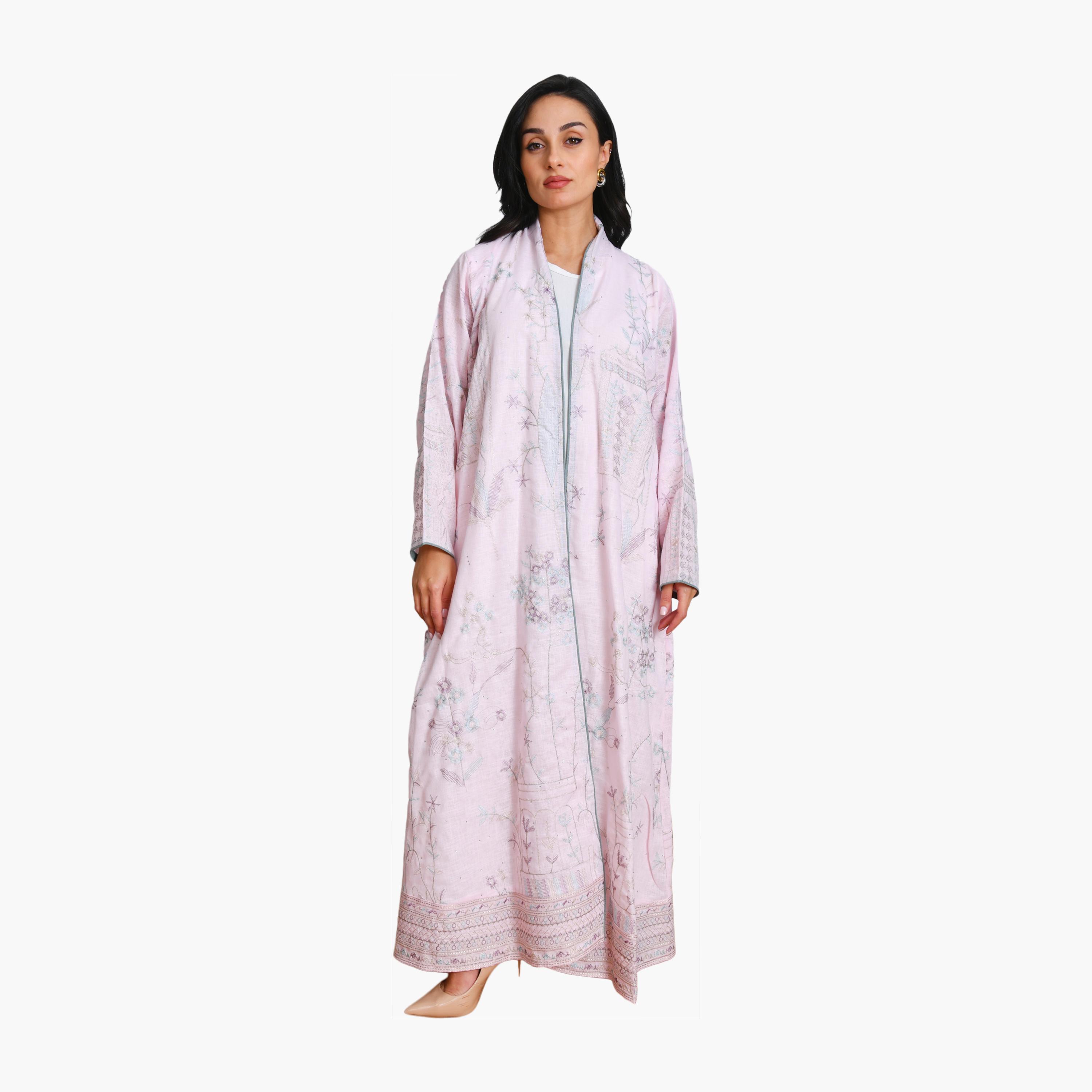 عباية نسائية من الكتان مطرزة بالورود مع حجاب من أويا عباية-women-arabicclothing-abayas-image-1