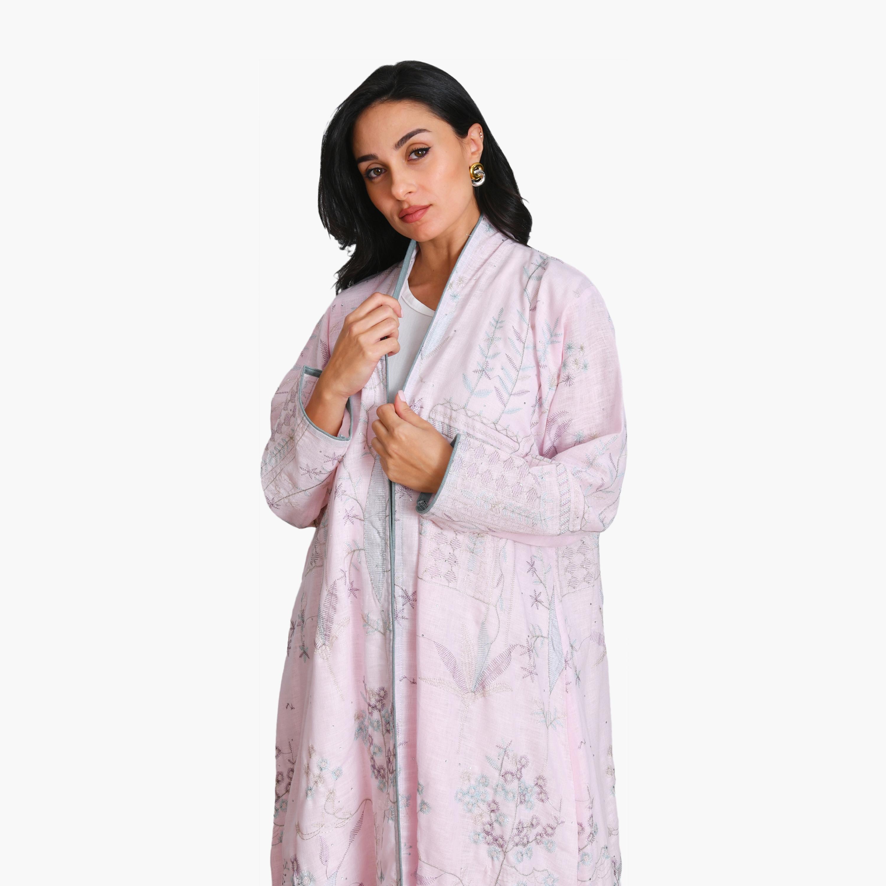 عباية نسائية من الكتان مطرزة بالورود مع حجاب من أويا عباية-women-arabicclothing-abayas-image-2