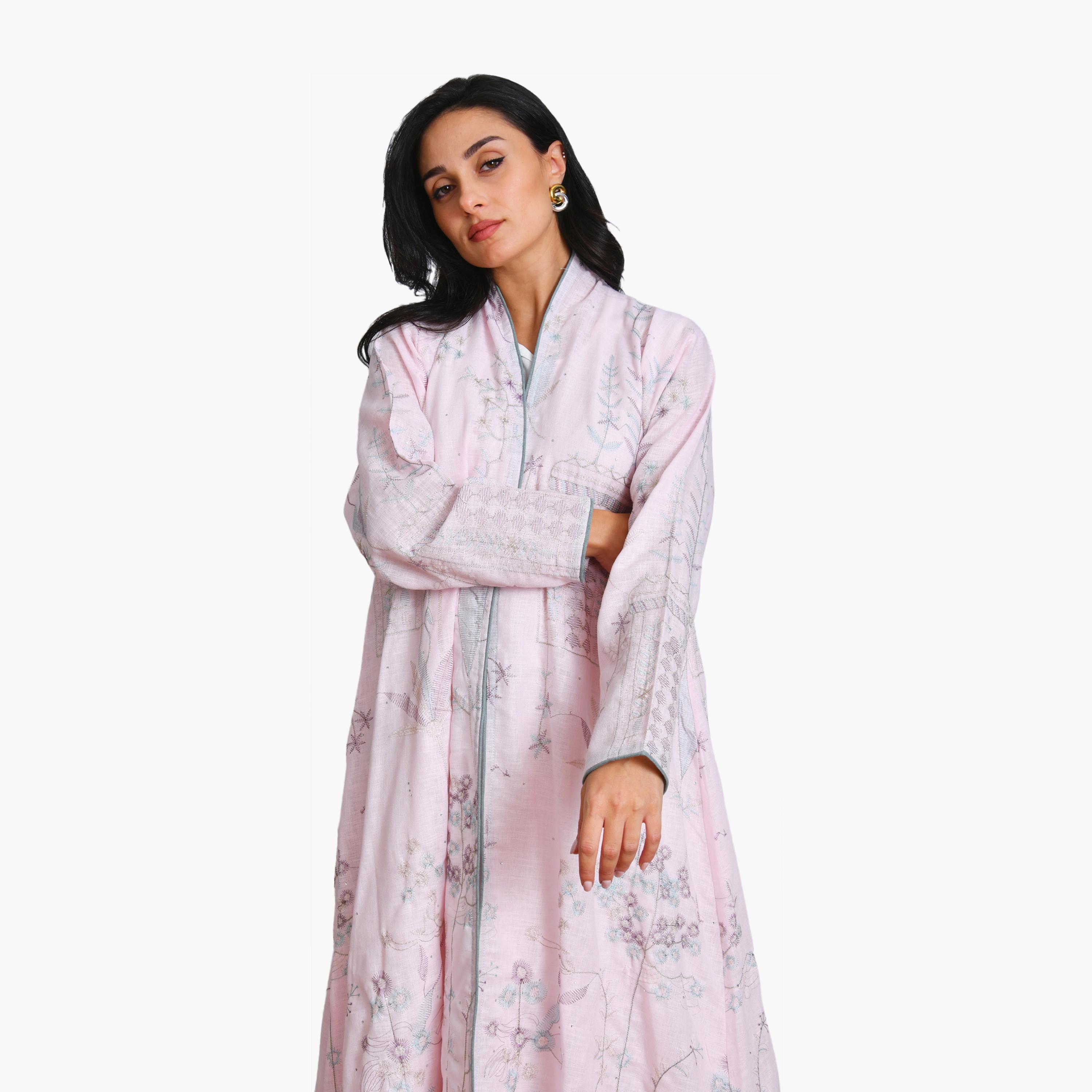 عباية نسائية من الكتان مطرزة بالورود مع حجاب من أويا عباية-women-arabicclothing-abayas-image-4