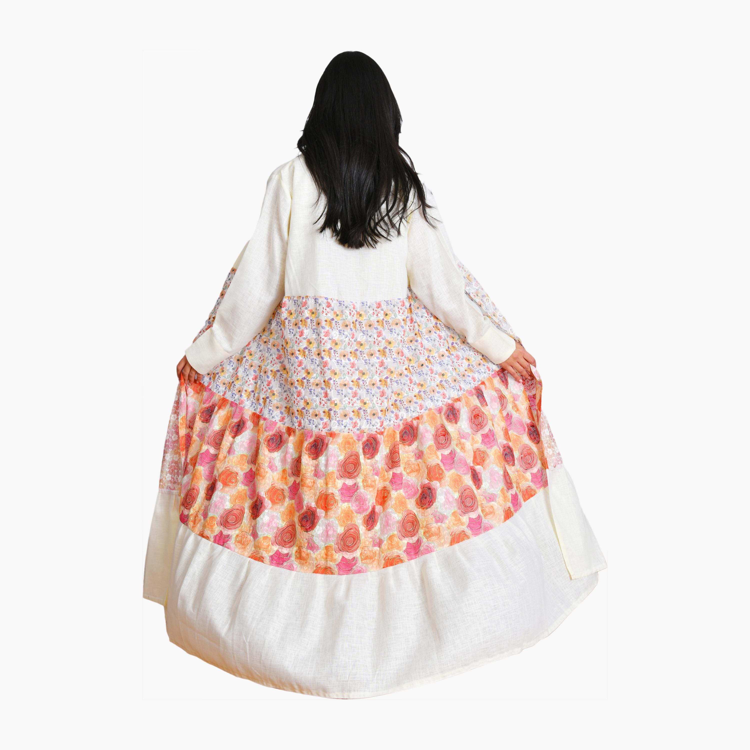 Oya Abaya Multicolour Floral Printed Linen Women's Half-Cloche Abaya with Hijab-women-arabicclothing-abayas-image-5