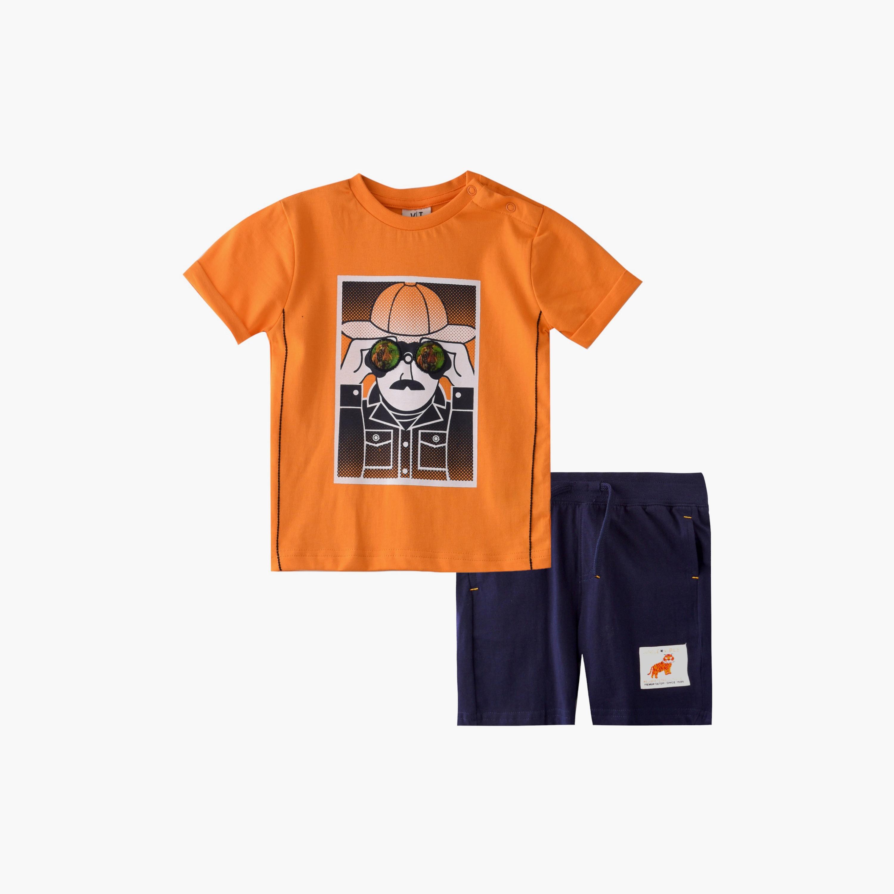 Victor and Jane Jungle Adventure Printed Short Sleeves T-Shirt & Shorts Set-baby-boys-clothing-setsandcoords-image-1