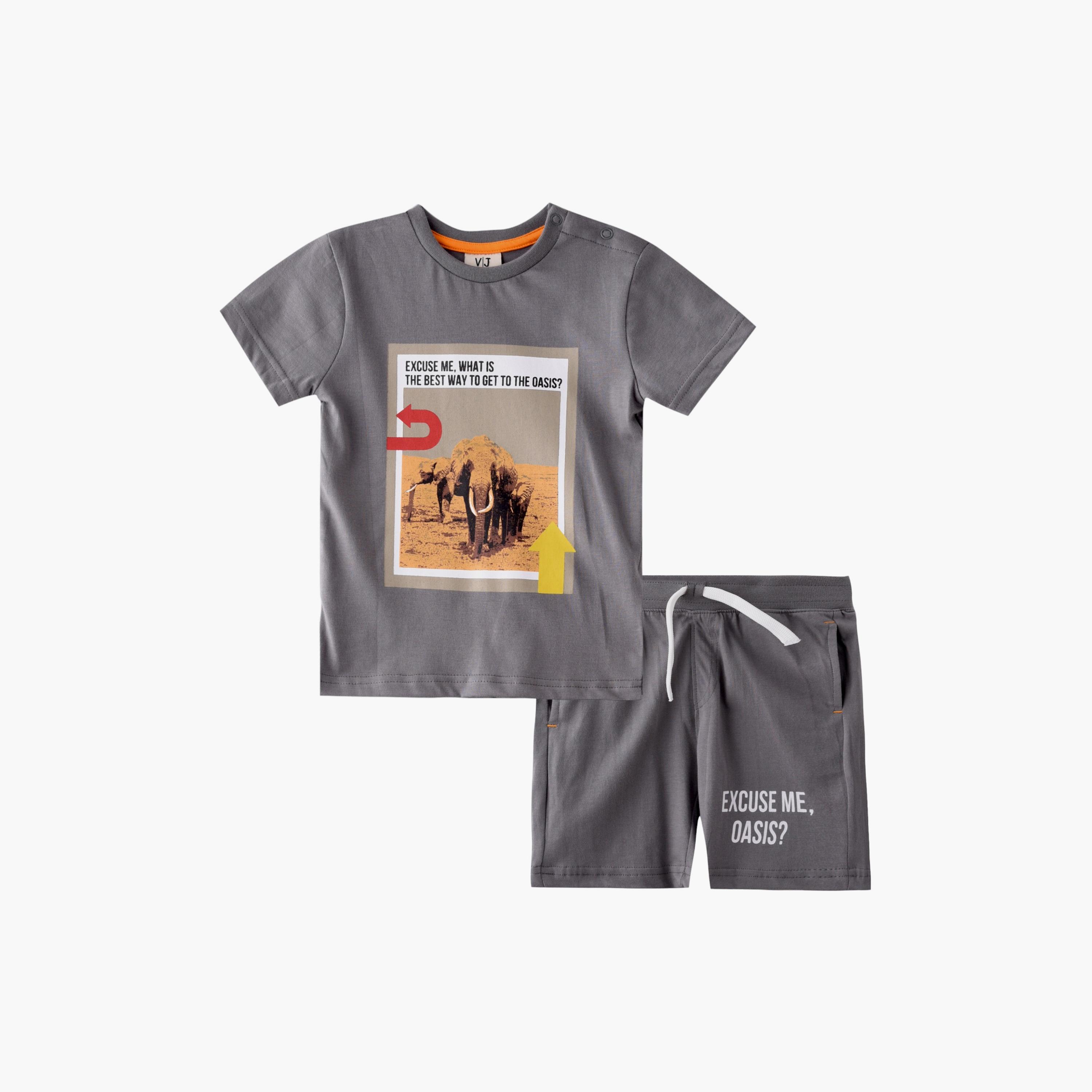 Victor and Jane Elephants Printed Short Sleeves T-Shirt & Shorts Set-baby-boys-clothing-setsandcoords-image-1