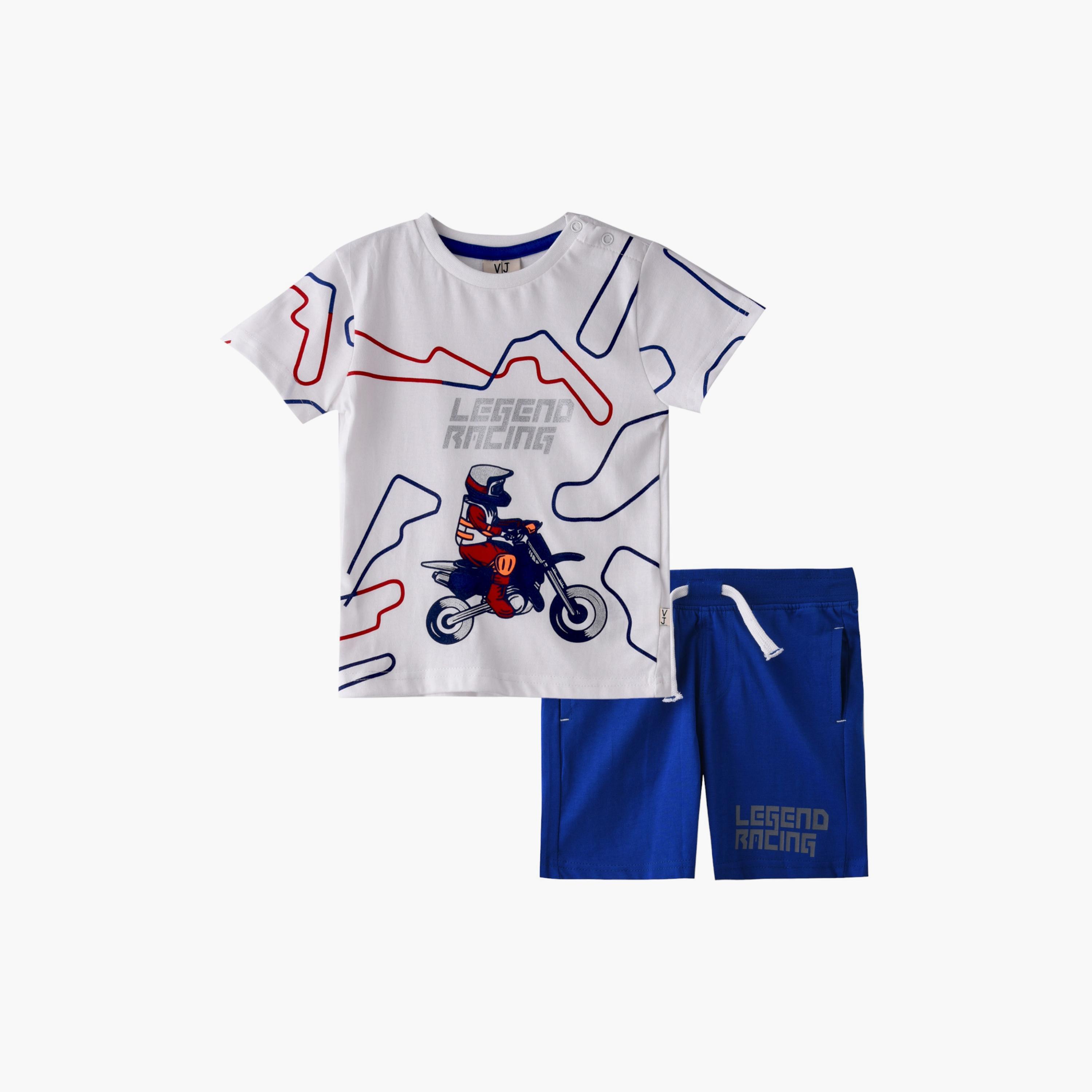 Victor and Jane Sports Racing Printed Short Sleeves T-Shirt & Shorts Set-baby-boys-clothing-setsandcoords-image-1