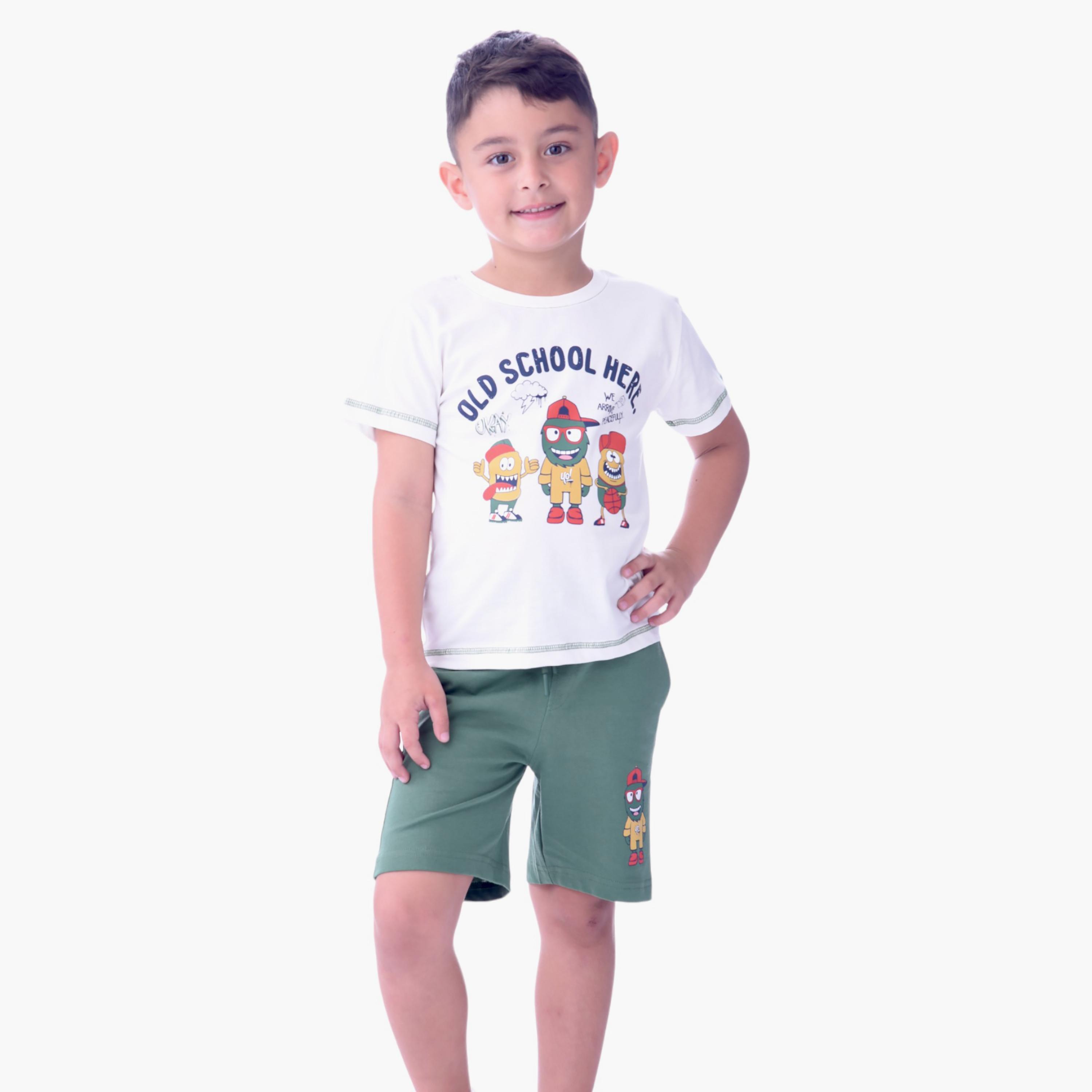 Victor and Jane Old School Here Printed Short Sleeves T-Shirt & Shorts Set-boys-clothing-setsandcoords-image-1