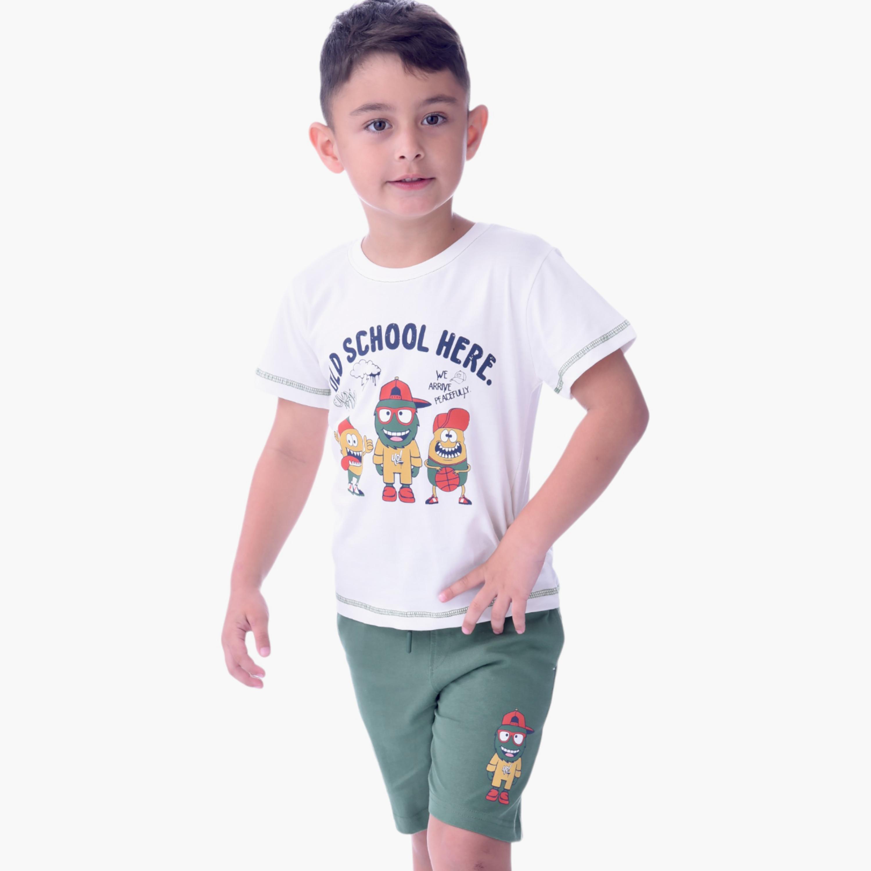 Victor and Jane Old School Here Printed Short Sleeves T-Shirt & Shorts Set-boys-clothing-setsandcoords-image-2