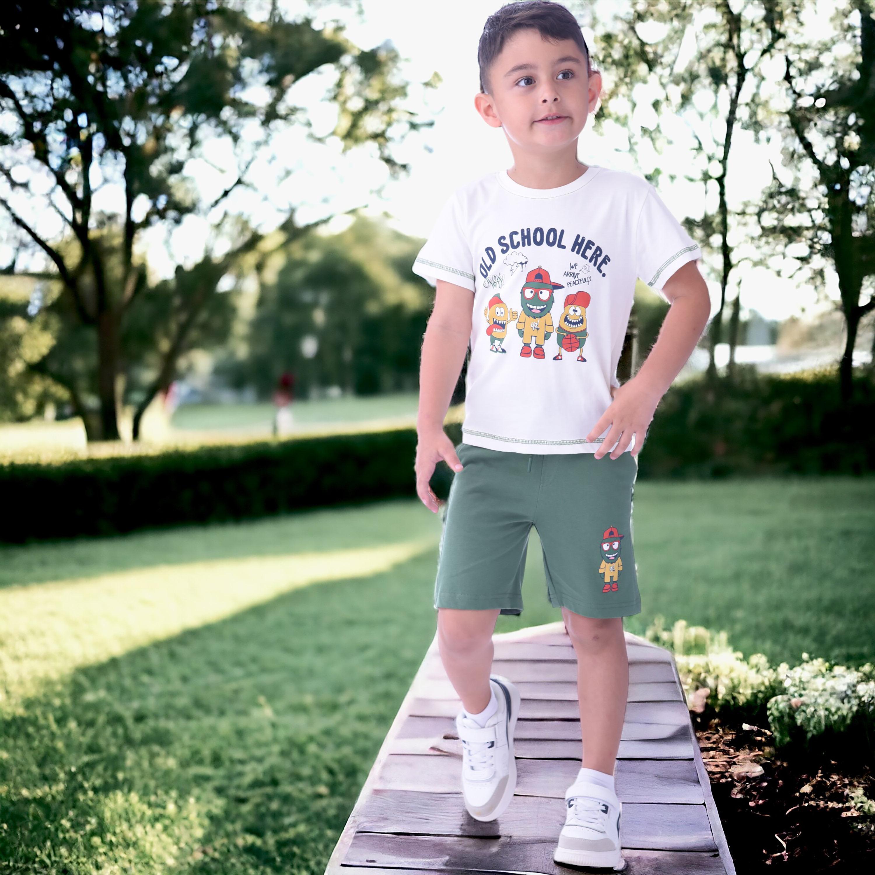 Victor and Jane Old School Here Printed Short Sleeves T-Shirt & Shorts Set-boys-clothing-setsandcoords-image-5