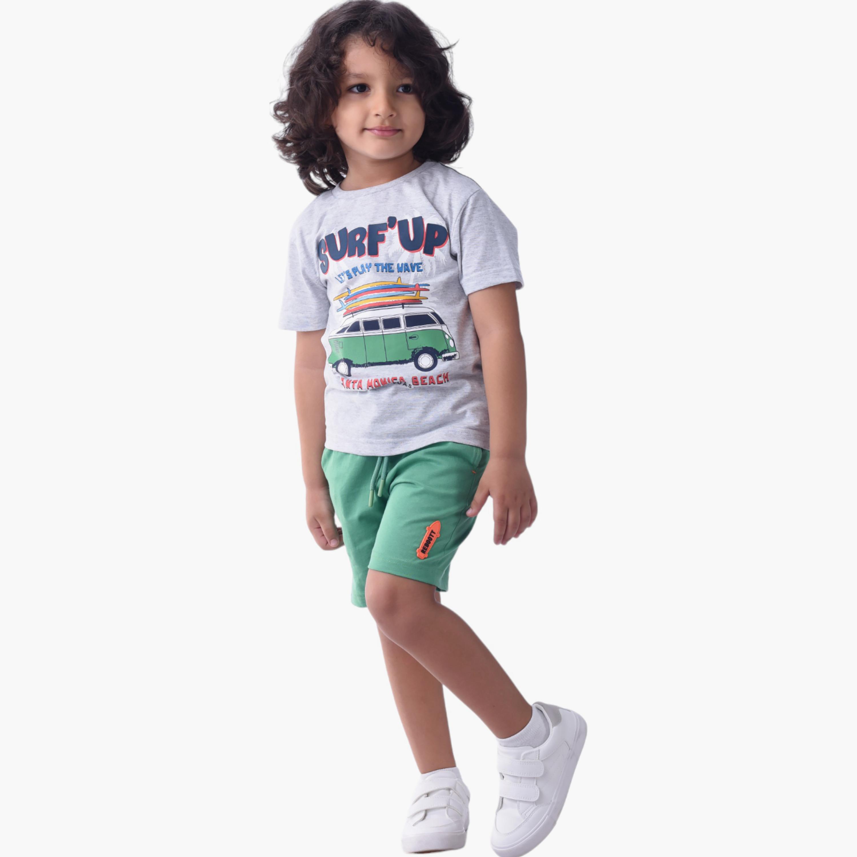 طقم تي شيرت وشورت  قطن 100% قطعتين بطبعة سيرف أب من فيكتور آند جين-boys-clothing-setsandcoords-image-1