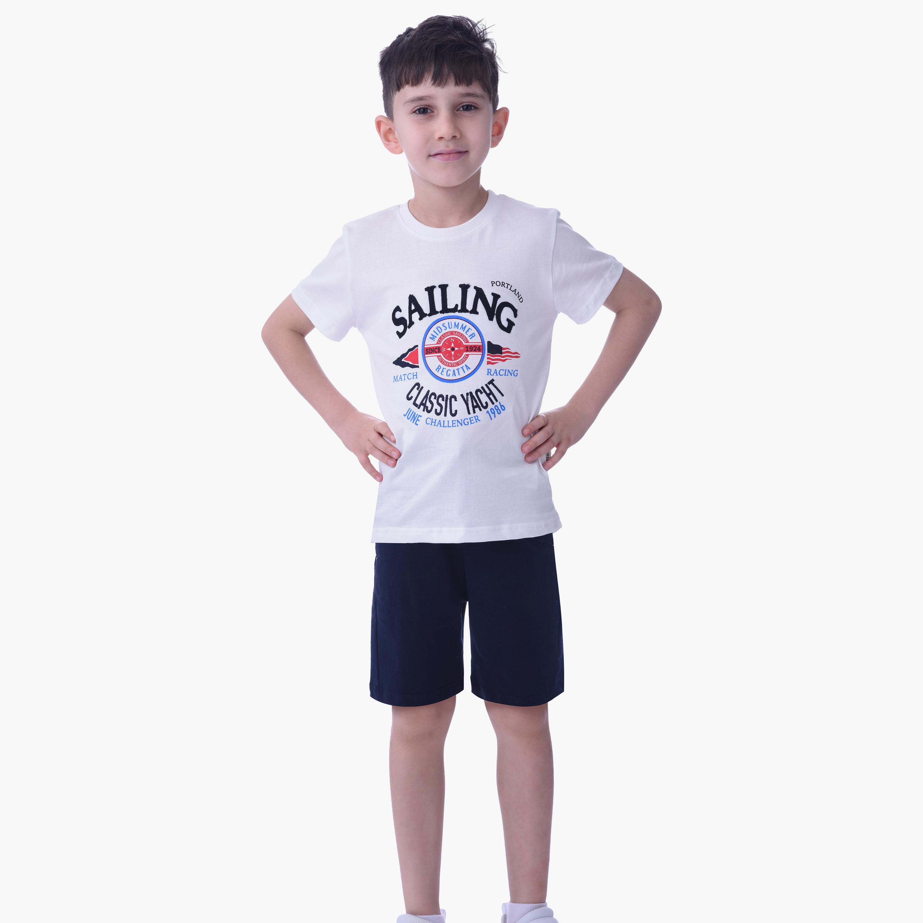 Victor and Jane Sailing Printed Short Sleeves T-Shirt & Shorts Set-baby-boys-clothing-setsandcoords-image-2
