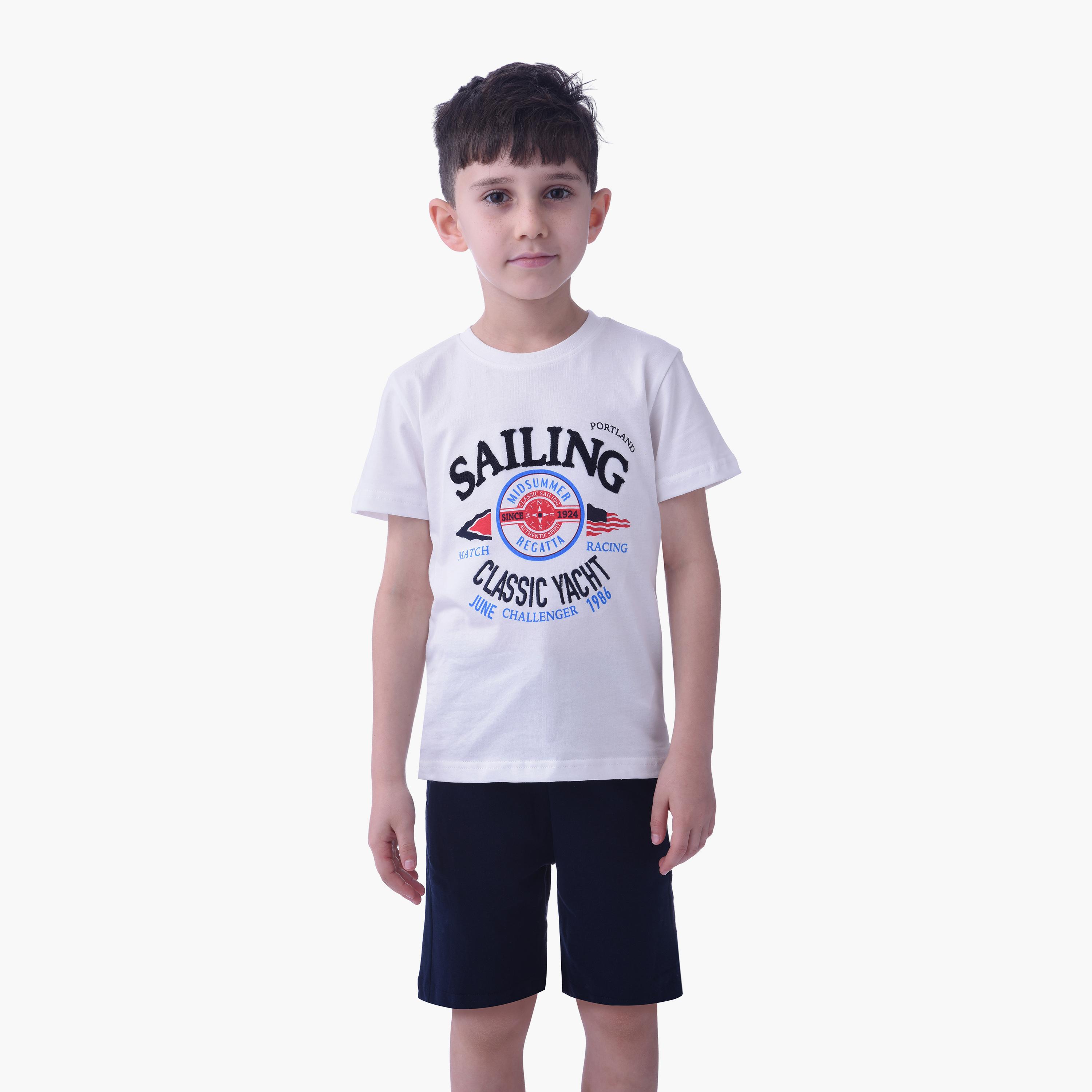 Victor and Jane Sailing Printed Short Sleeves T-Shirt & Shorts Set-baby-boys-clothing-setsandcoords-image-3