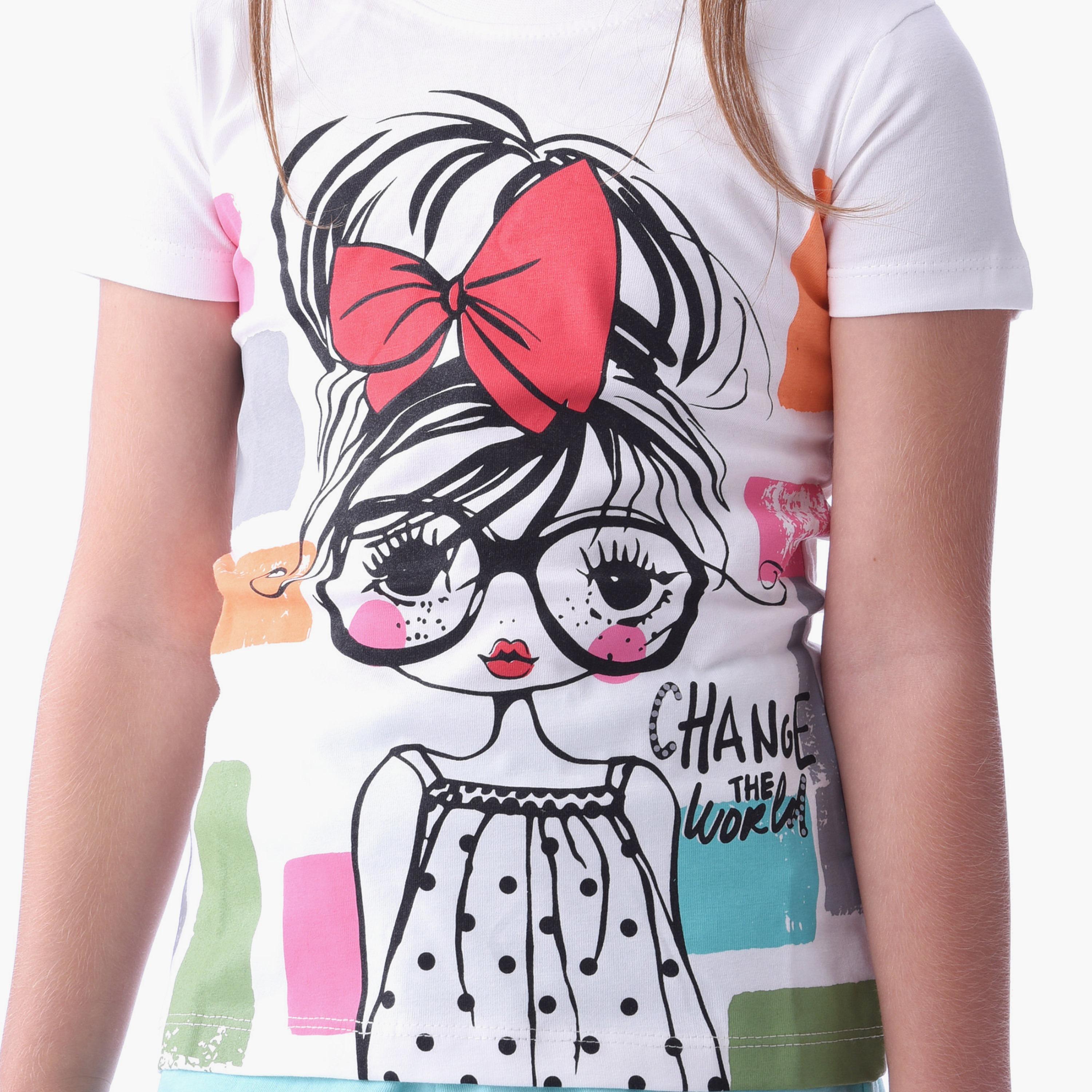 Victor and Jane Printed Short Sleeves T-Shirt with Shorts-baby-girls-clothing-setsandcoords-image-5