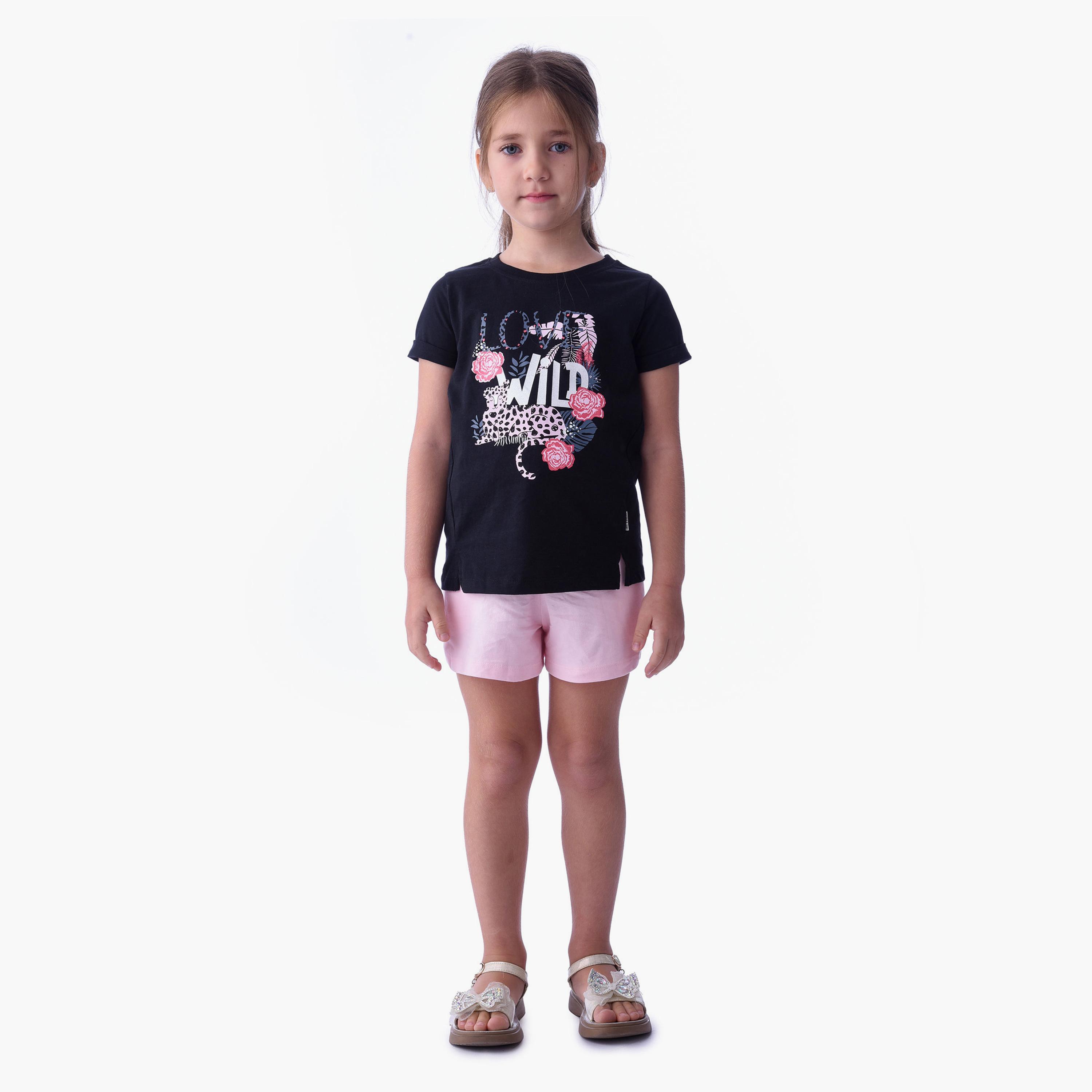 تيشيرت بأكمام قصيرة وطبعات مع شورت من فيكتور اند جين-baby-girls-clothing-setsandcoords-image-1