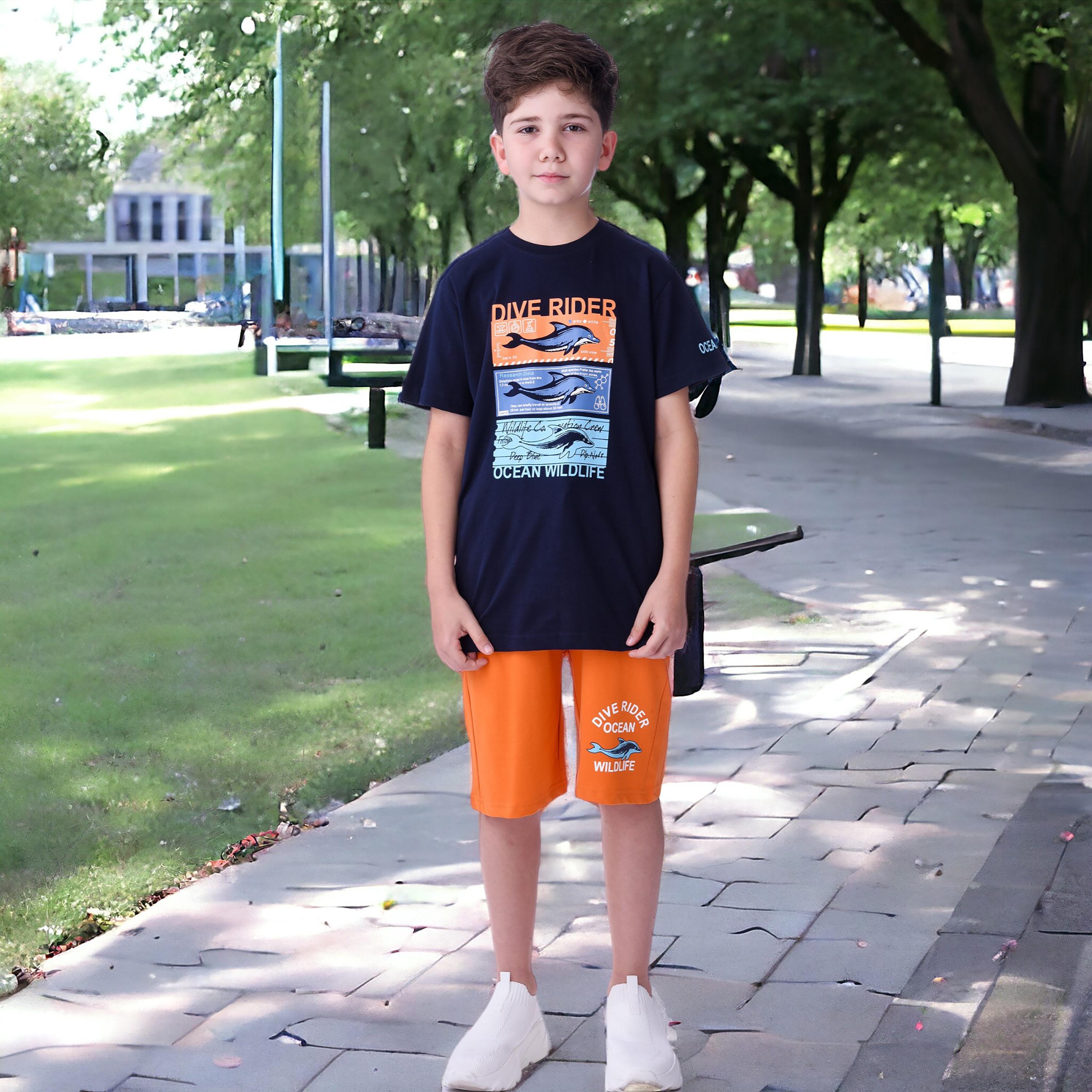 طقم تي شيرت بأكمام قصيرة وشورت بطبعة دايف رايدر من فيكتور اند جين-boys-clothing-setsandcoords-image-5