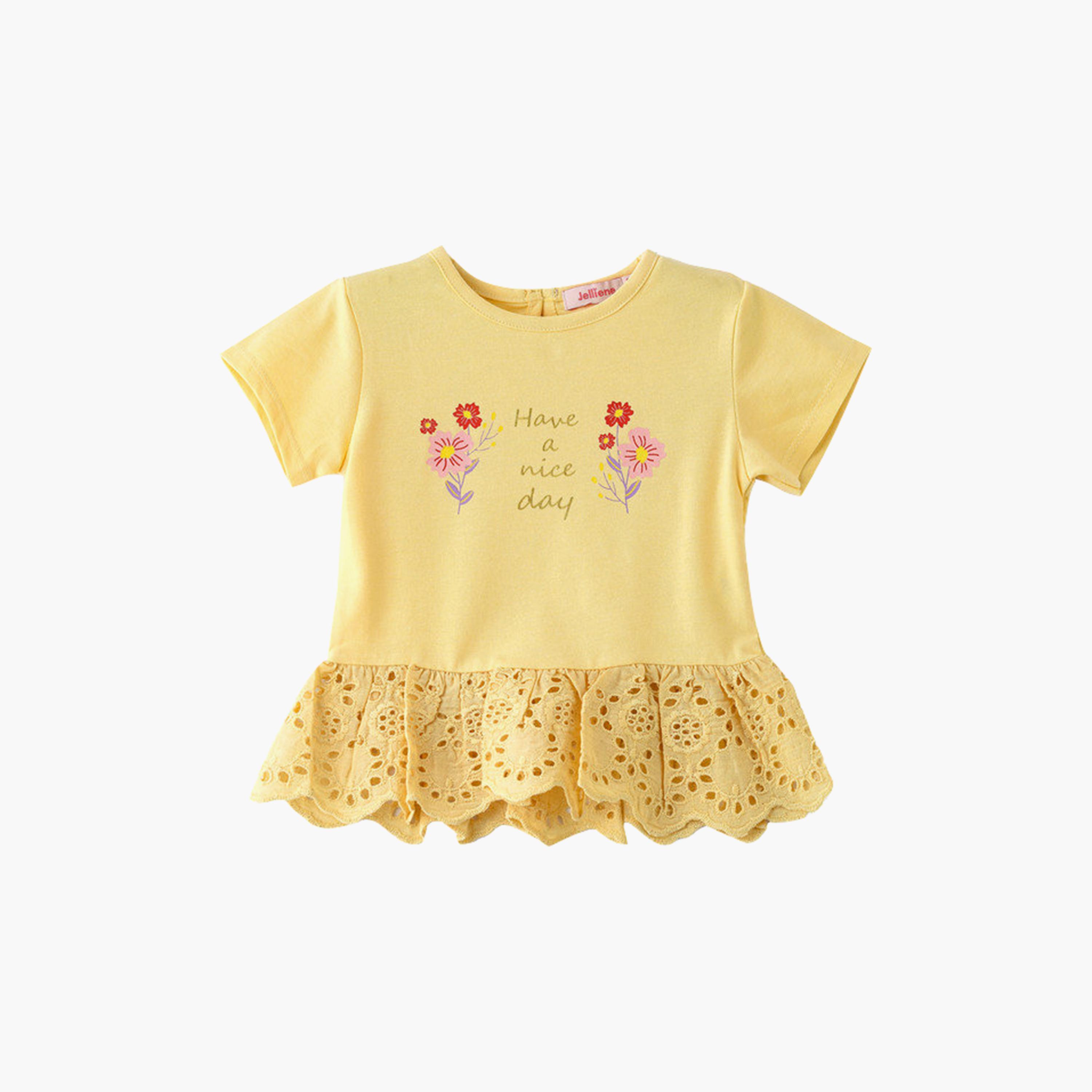 UniqKidz Cotton Short Sleeves Flower Embroidered T-Shirt-baby-girls-clothing-tshirts-image-1