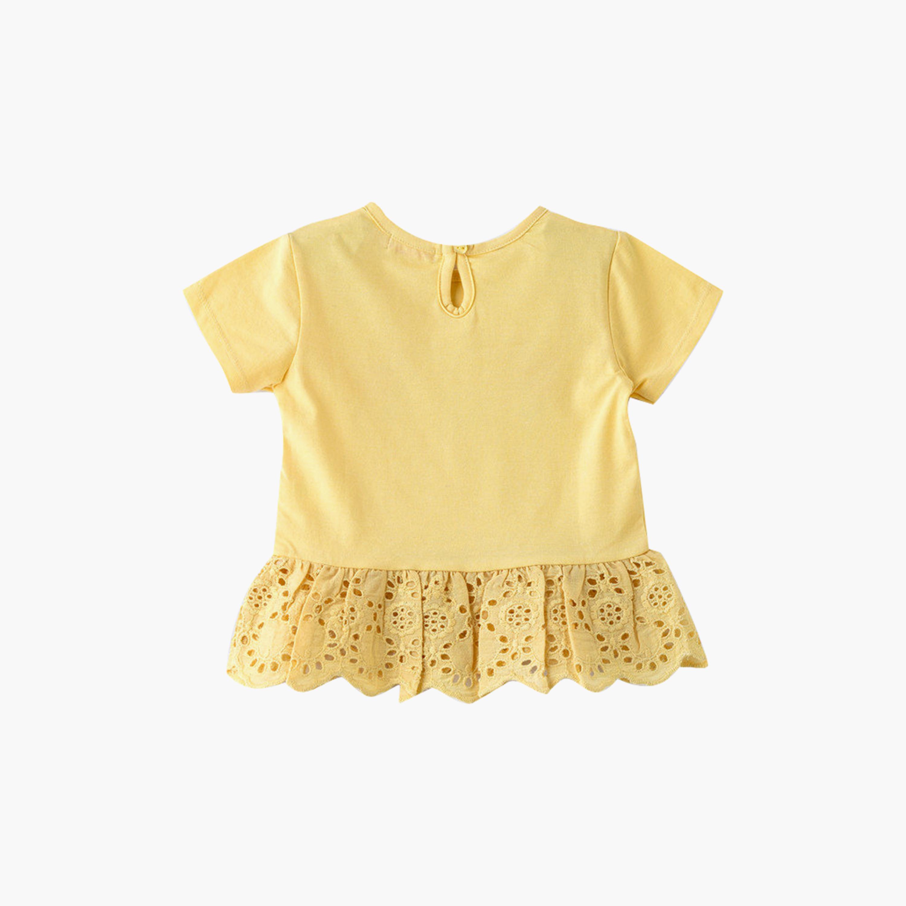 UniqKidz Cotton Short Sleeves Flower Embroidered T-Shirt-baby-girls-clothing-tshirts-image-2