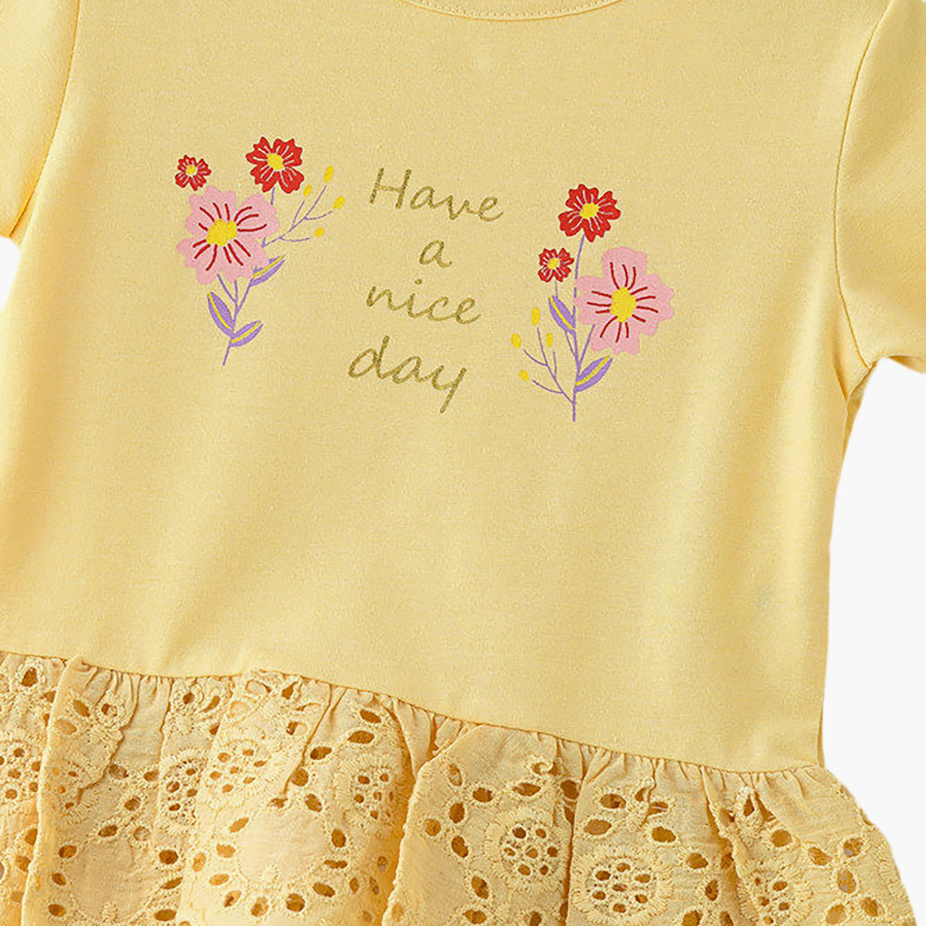 UniqKidz Cotton Short Sleeves Flower Embroidered T-Shirt-baby-girls-clothing-tshirts-image-3