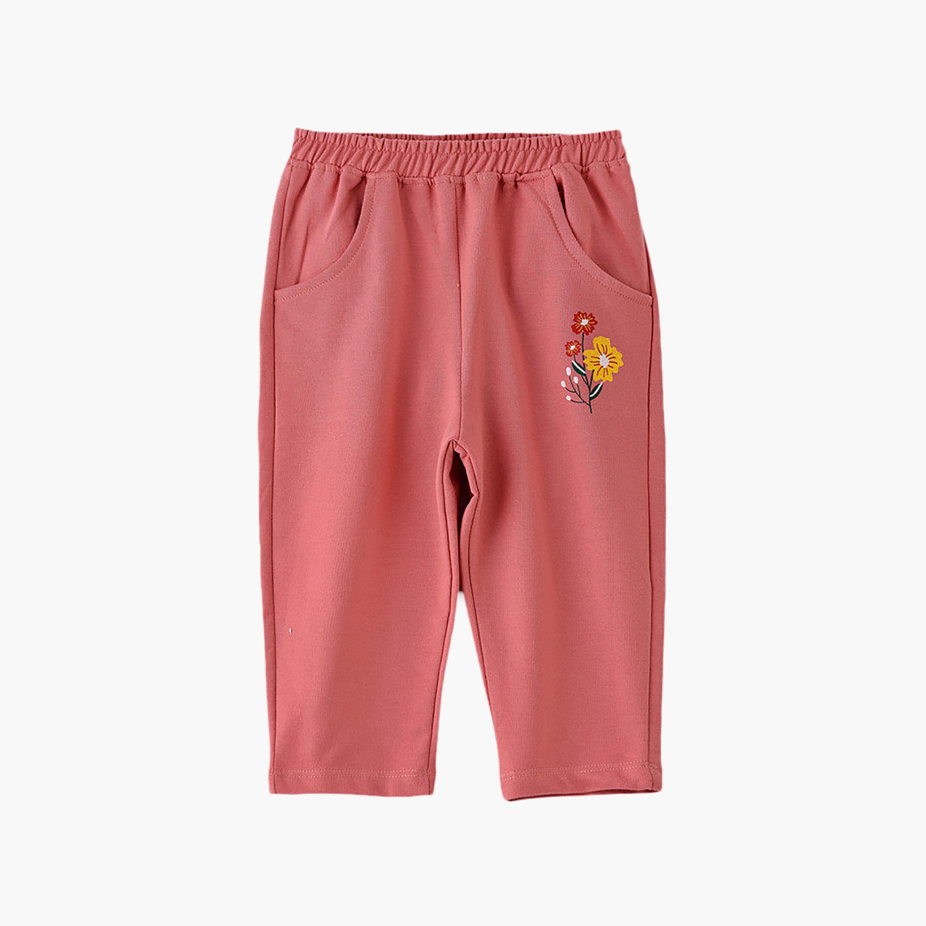 UniqKidz Cotton Floral Embroidered Elasticated Pants-baby-girls-clothing-bottoms-joggersandtrackpants-image-1