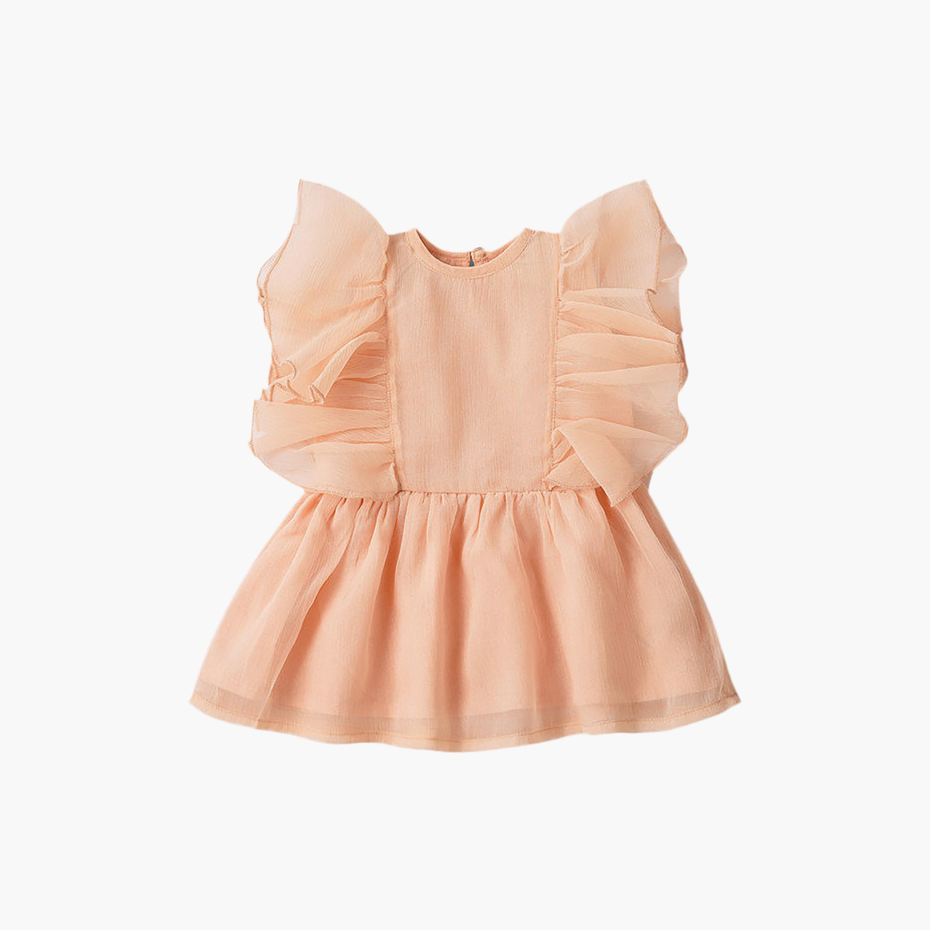 UniqKidz Cotton Solid Ruffled Sleeves Dress-baby-girls-clothing-dressesandjumpsuits-image-1