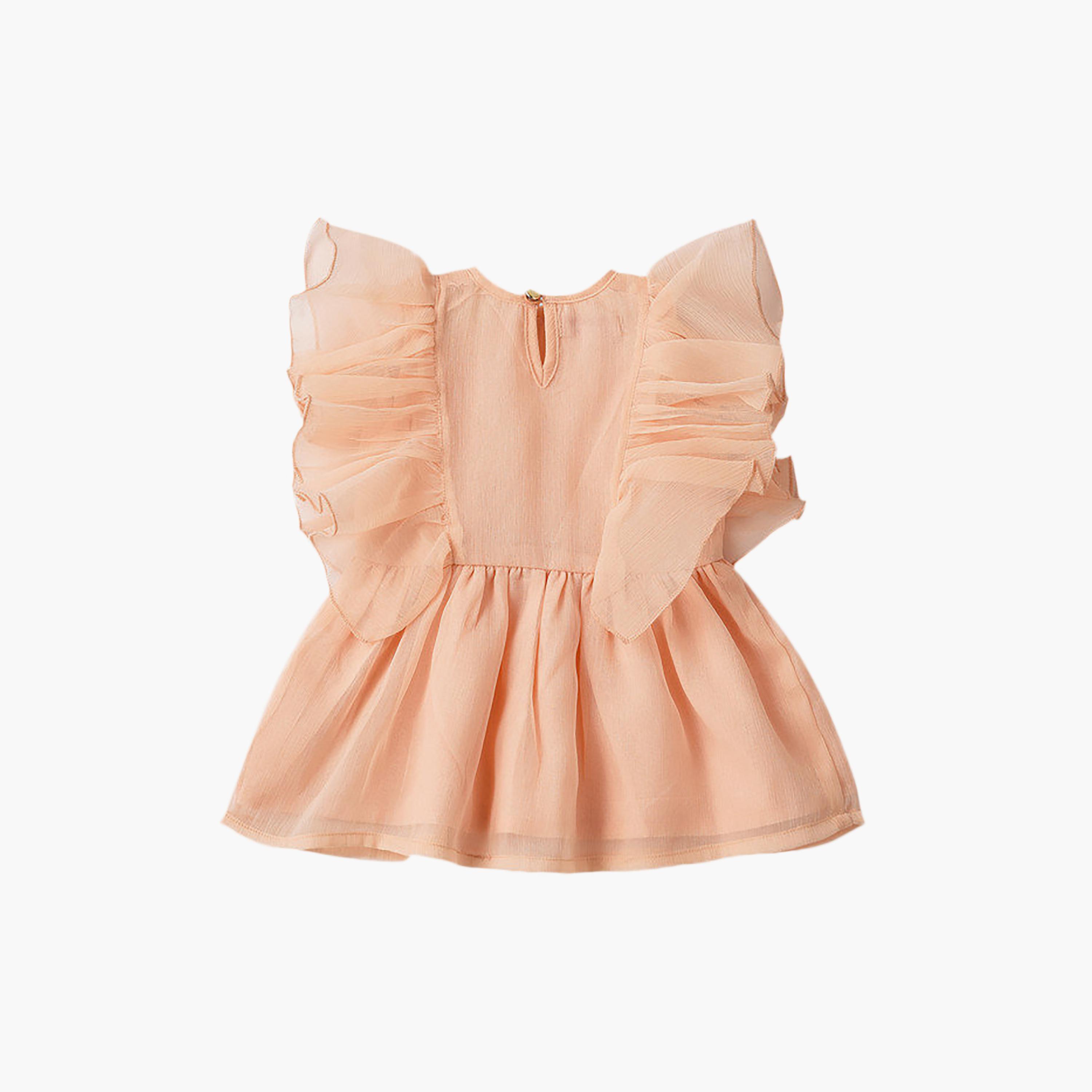 UniqKidz Cotton Solid Ruffled Sleeves Dress-baby-girls-clothing-dressesandjumpsuits-image-2