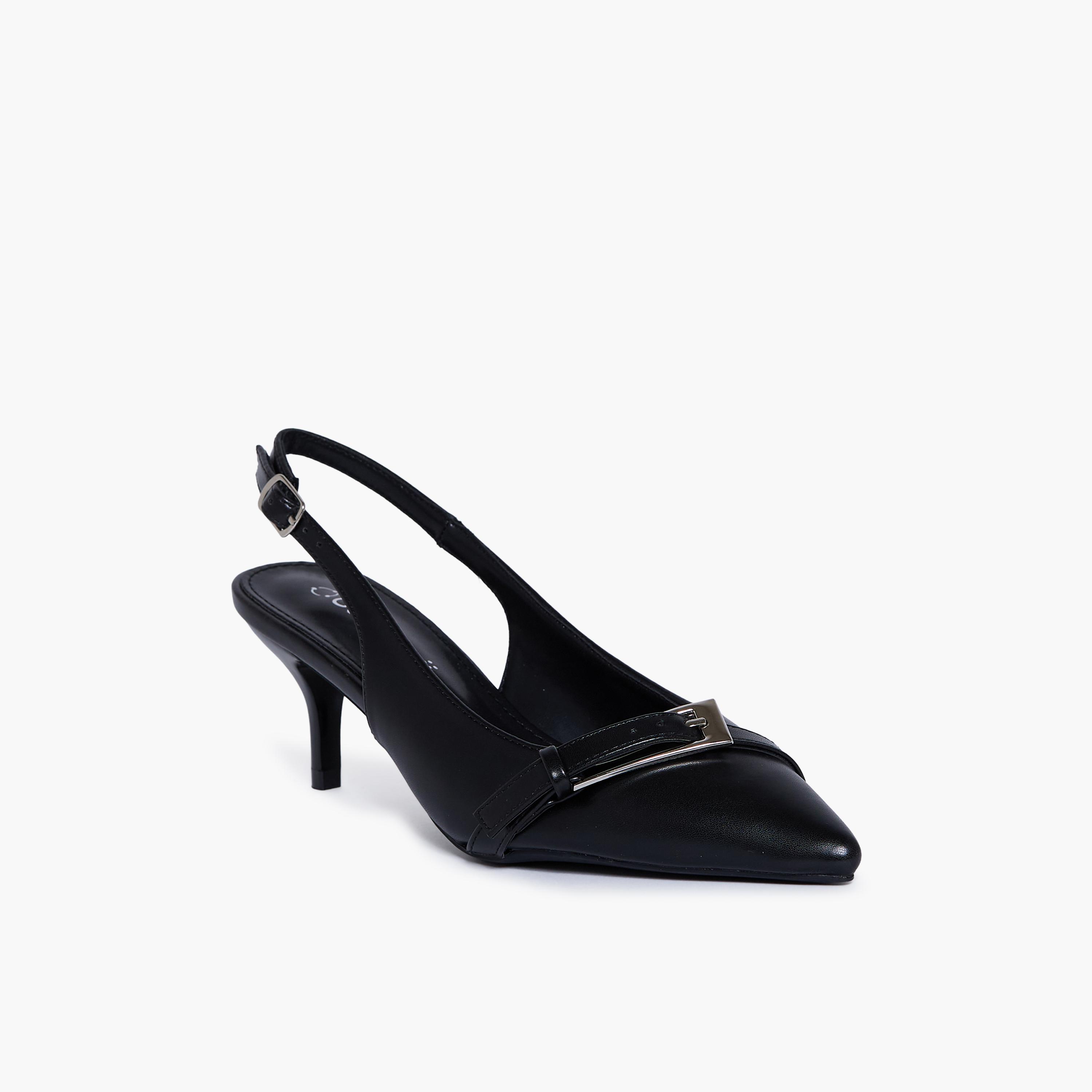 جيومني - حذاء إيفان بكعب عالٍ مدبب وإبزيم للنساء | RJLJ130-2-BLACK-women-shoes-sandals-heeled-image-1