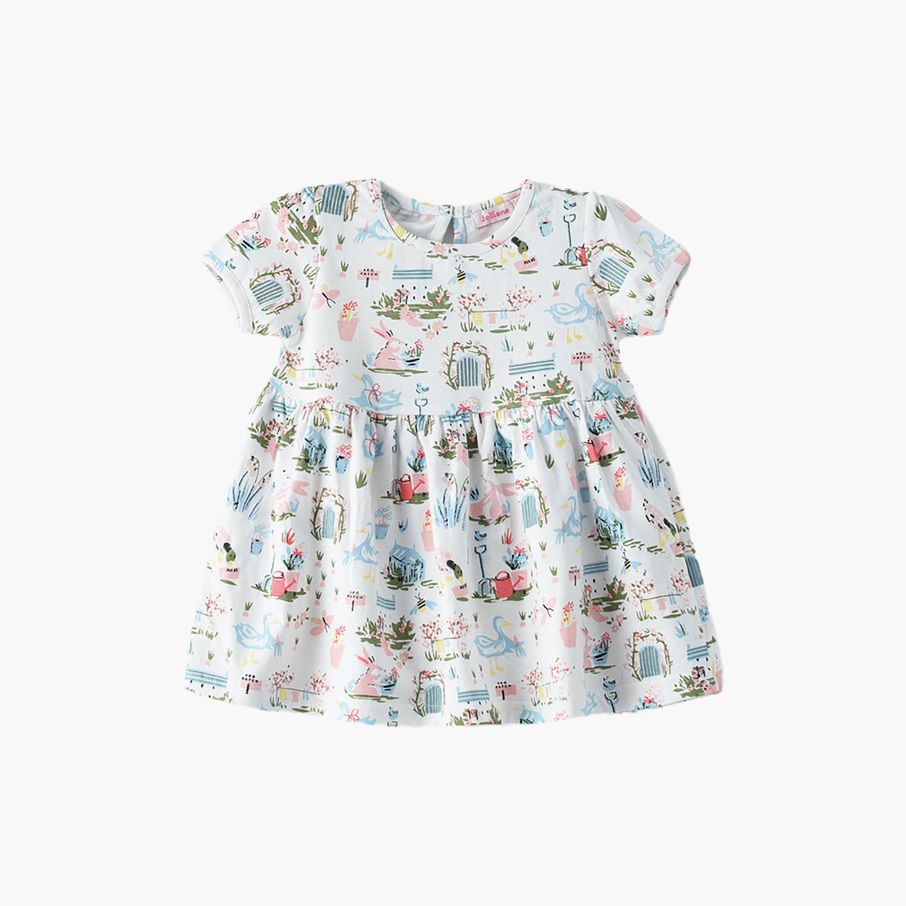 فستان قطن مطبوع بأكمام قصيرة من يونيكيدز-baby-girls-clothing-dressesandjumpsuits-image-1