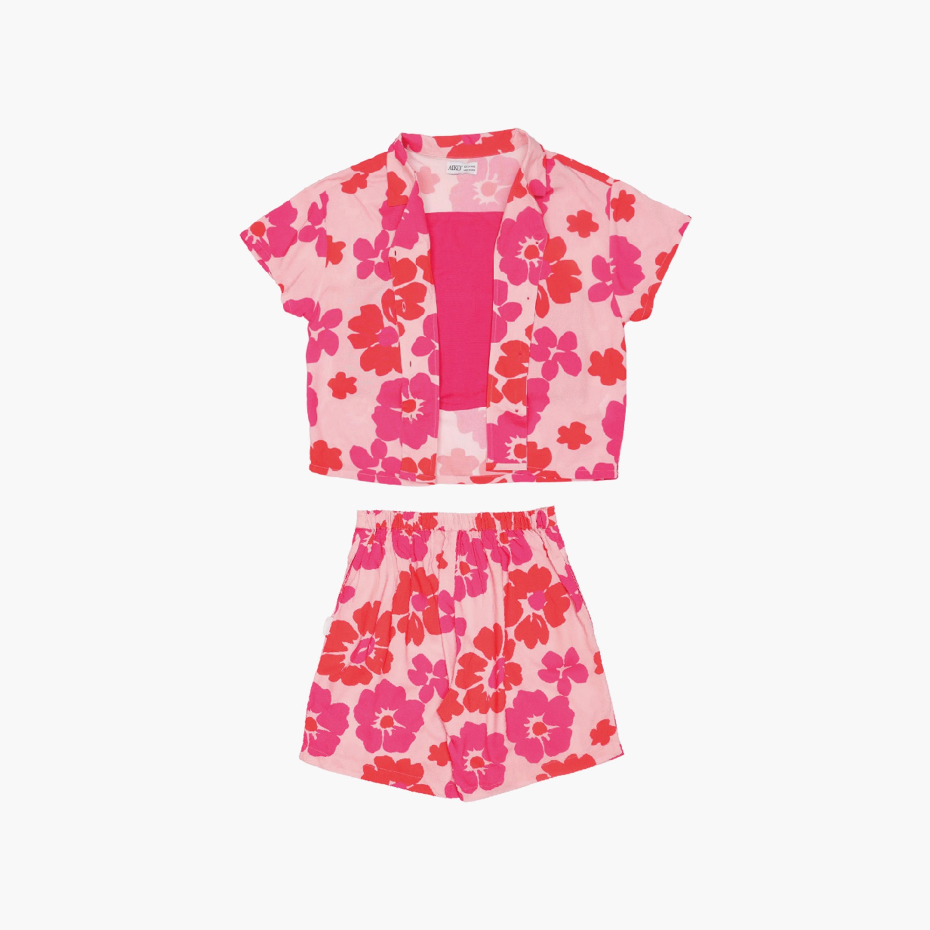 مجموعة بلوزة وقميص بأكمام قصيرة وطبعة زهور مع شورت 3 قطع من أيكو-girls-clothing-setsandcoords-image-2