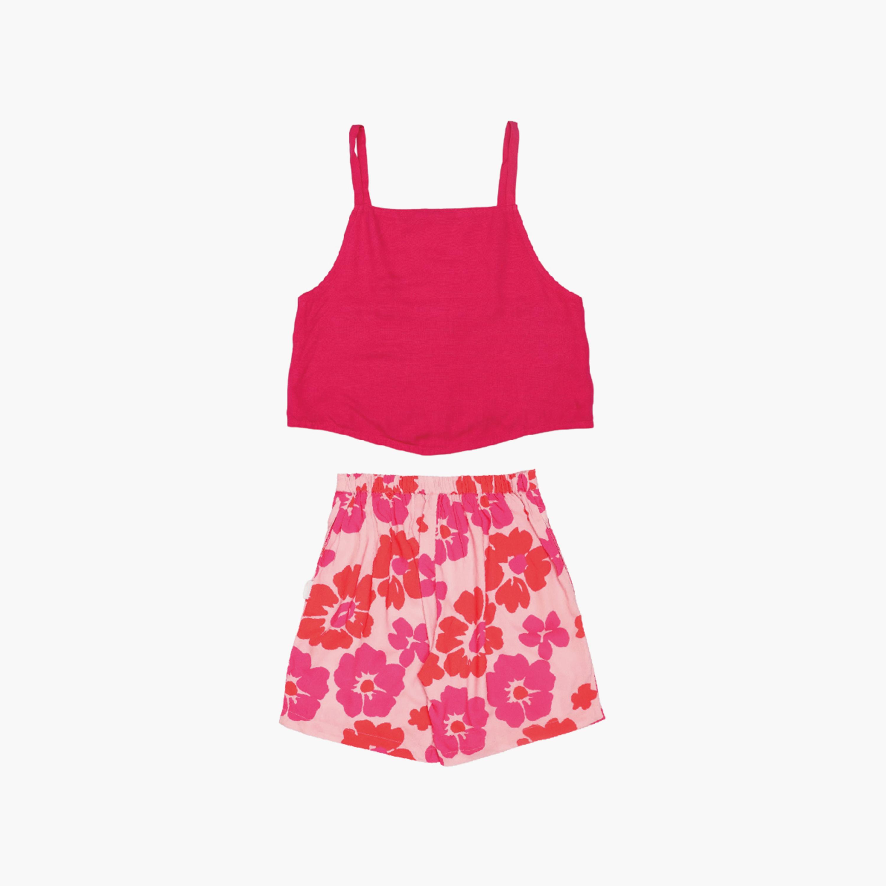 مجموعة بلوزة وقميص بأكمام قصيرة وطبعة زهور مع شورت 3 قطع من أيكو-girls-clothing-setsandcoords-image-4