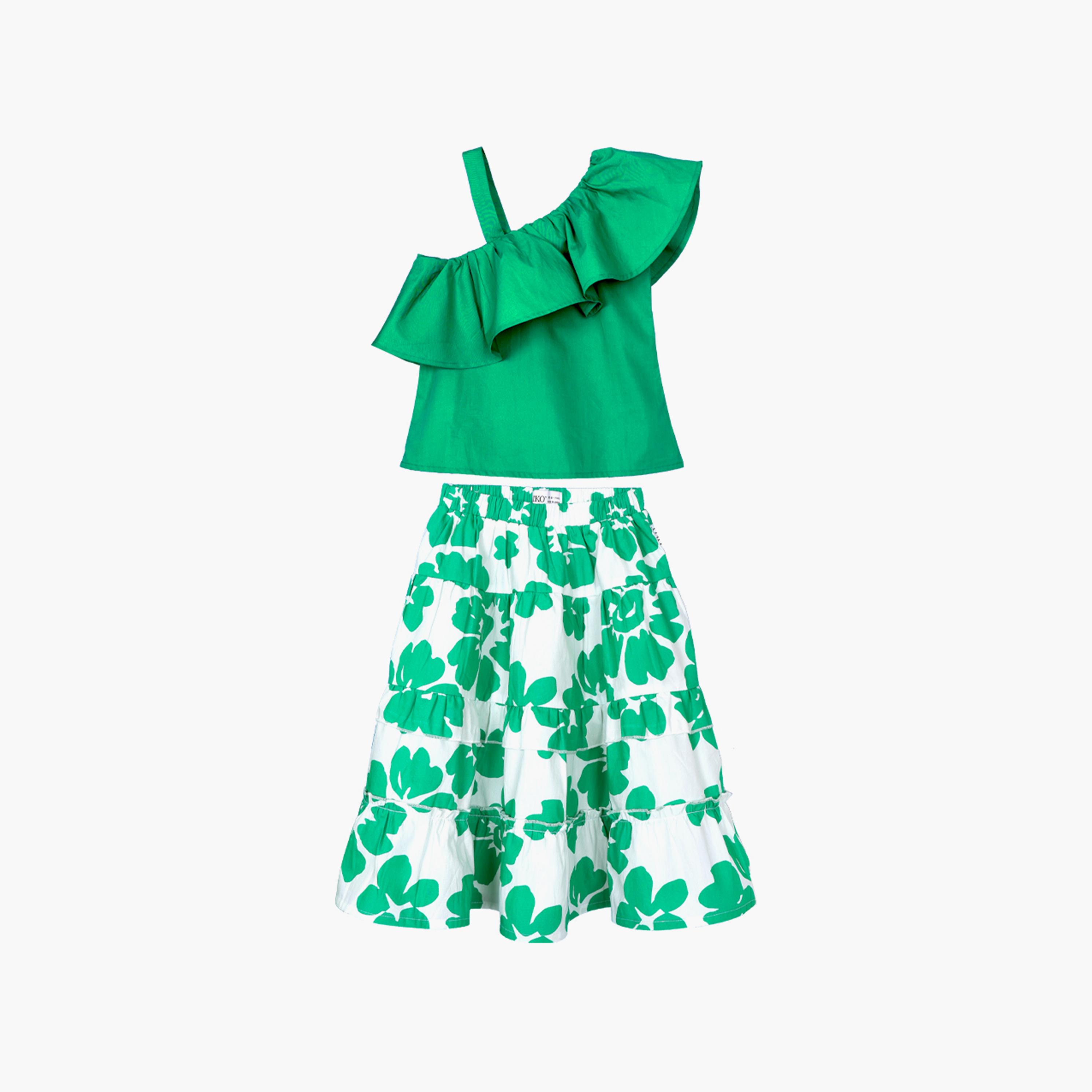 AIKO 2-Piece Floral Printed Sleeveless Top with Skirts Set-girls-clothing-setsandcoords-image-1